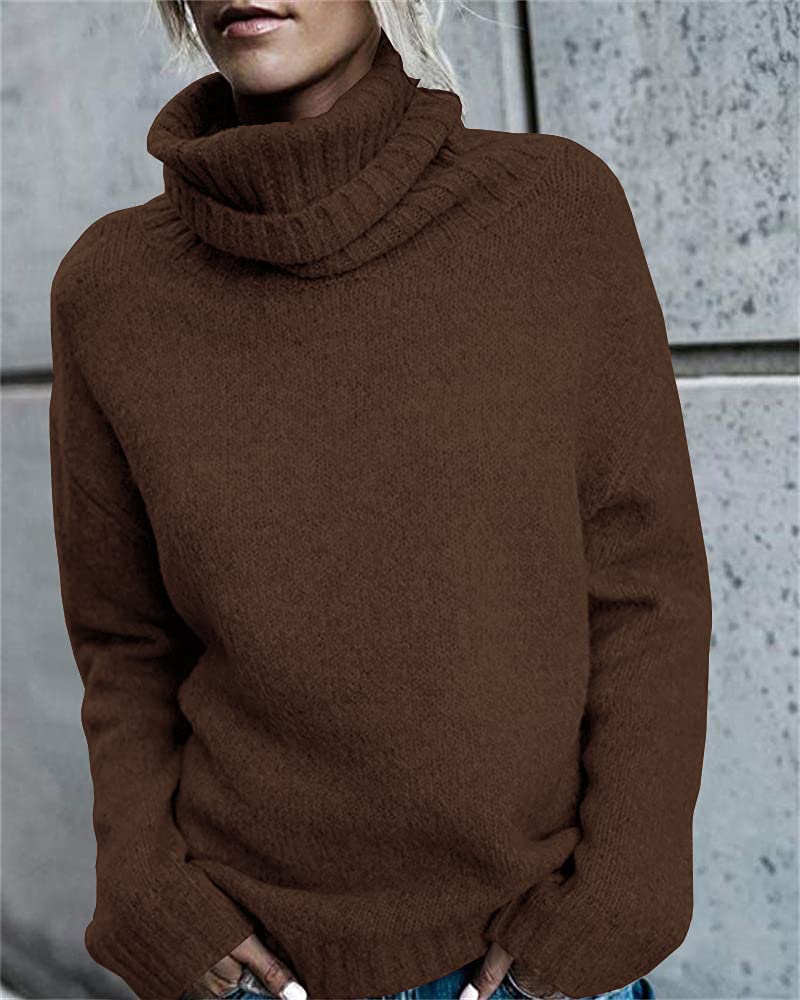 Runcati Maglione da donna a collo alto, a maniche lunghe, tinta unita, casual, invernale, caldo