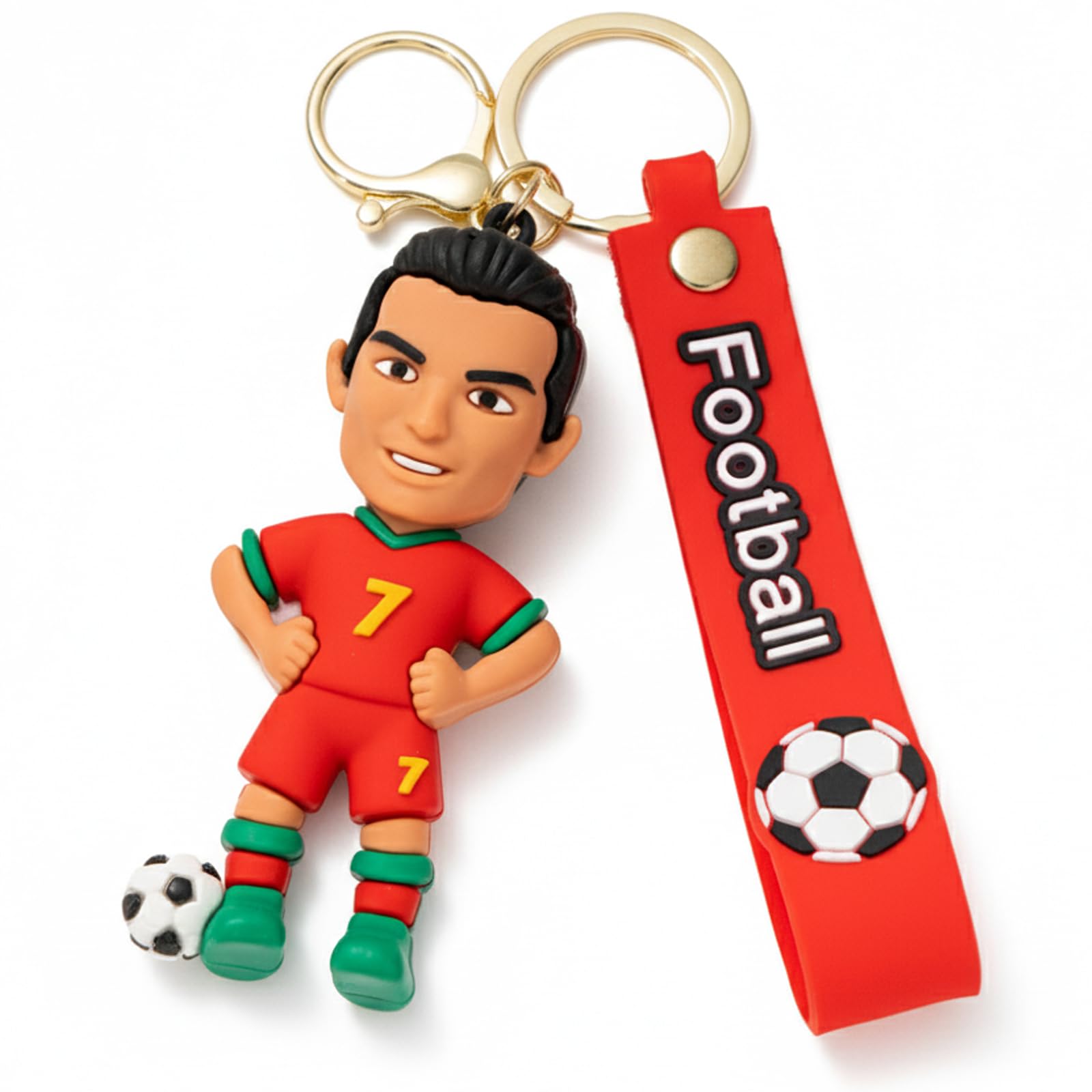 Yunlijia Unisex Red Football 2026 7 Suit 3D Character Pvc Key Ring For Men And Women Fans, Friend, Colleague Birthday Gifts, Souvenir Pendant For Backpack, Football Car Keys Accessories