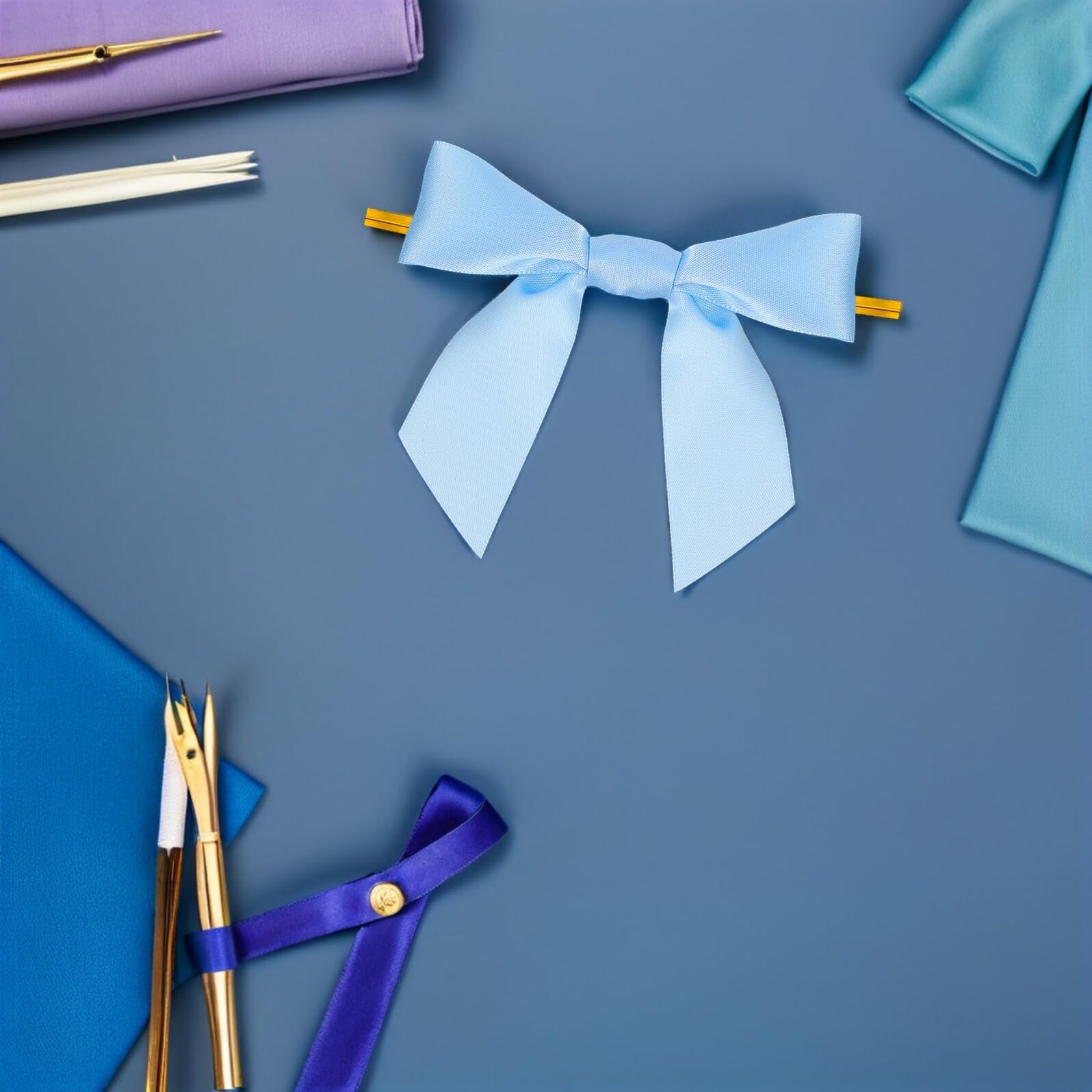 100 pezzi Fiocchi Twist Tie Blu per Sacchetti Regalo Piccoli Fiocchi in Nastro Satinato per Confezioni Decorazioni per Feste Compleanni e Matrimoni Regalo Natale