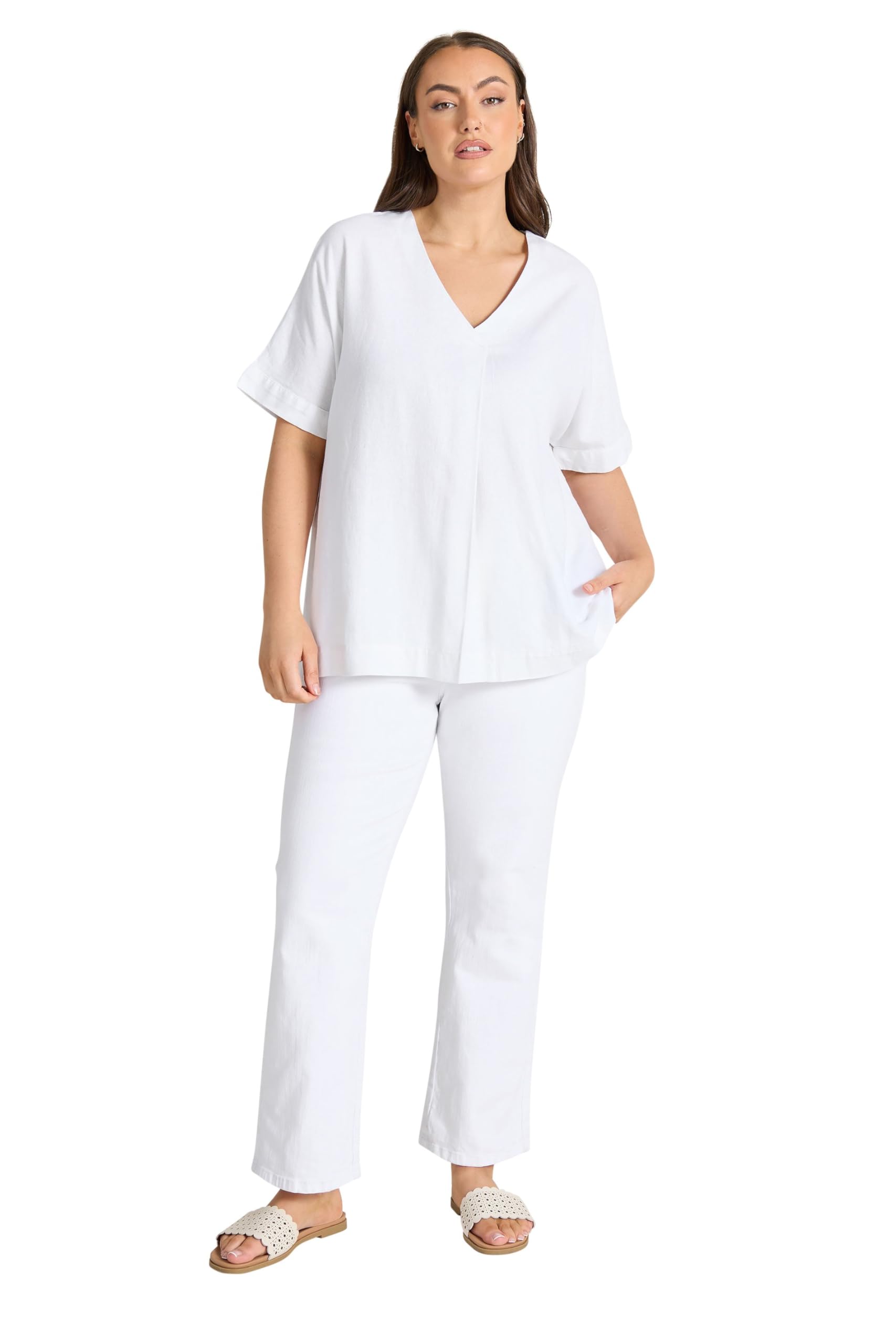 Evans Women's White Plus Premium Linen Front Pleat Top Size 26-28