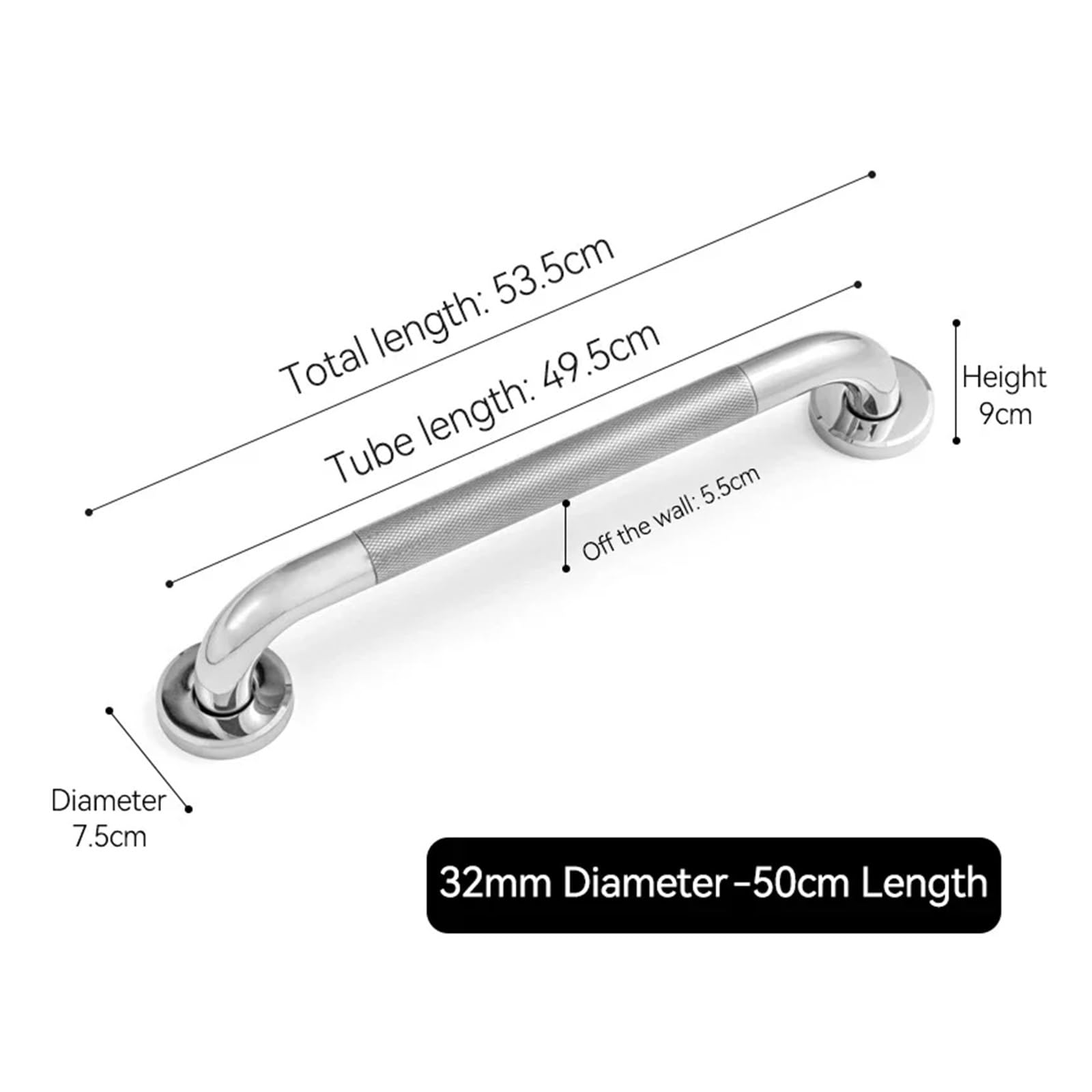 Asidero Ducha Barra de apoyo acero inoxidable antideslizante for ducha, mango seguridad for baño, bañera, inodoro, pasamanos for evitar caídas, accesorio para Cocina(Sliver-32mm-50cm)