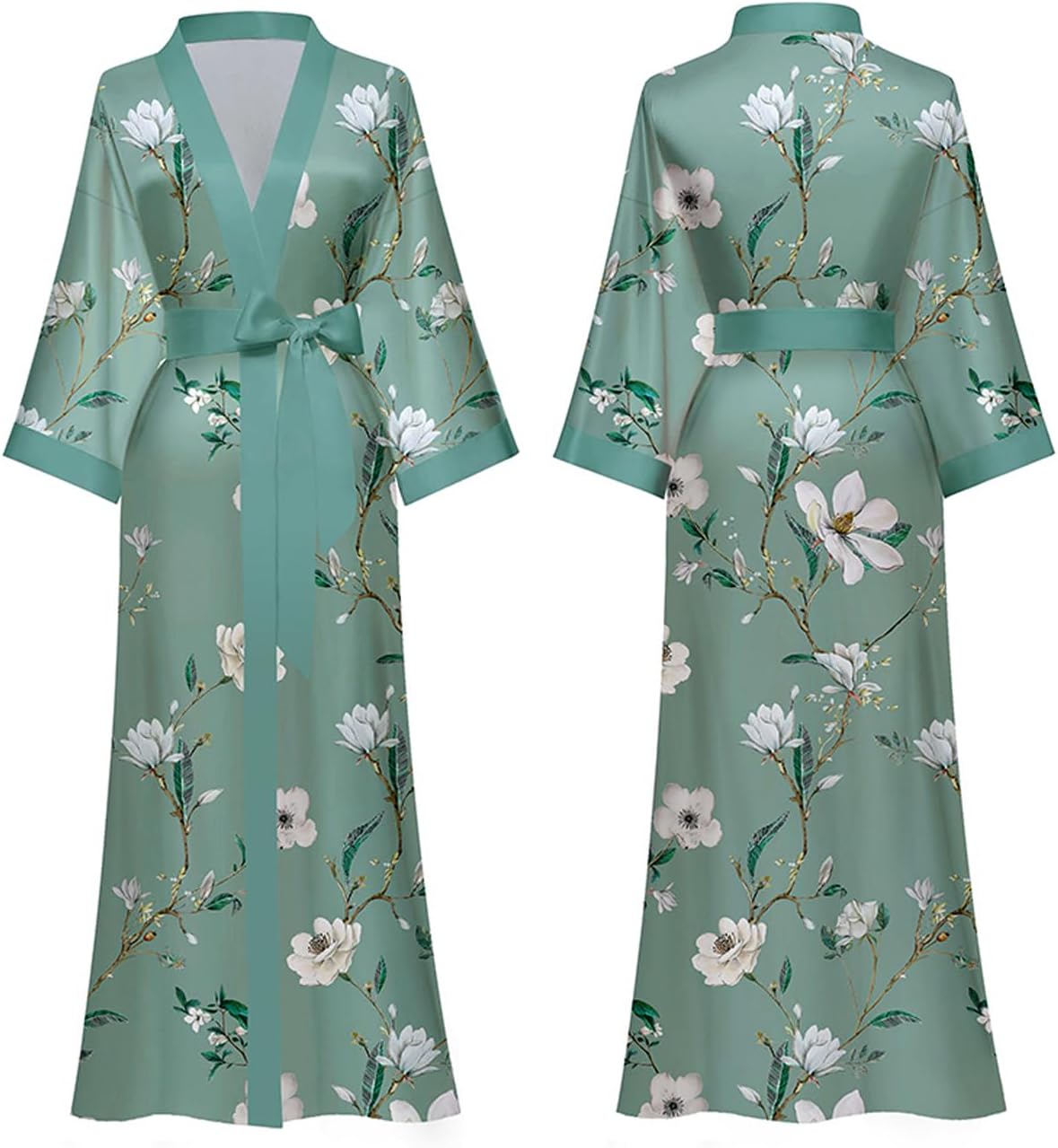 Silk Satin Robe for Women Long Japanese Kimono Robe Lightweight Soft Bathrobe Floral Luxury Dressing Gown - Image 2