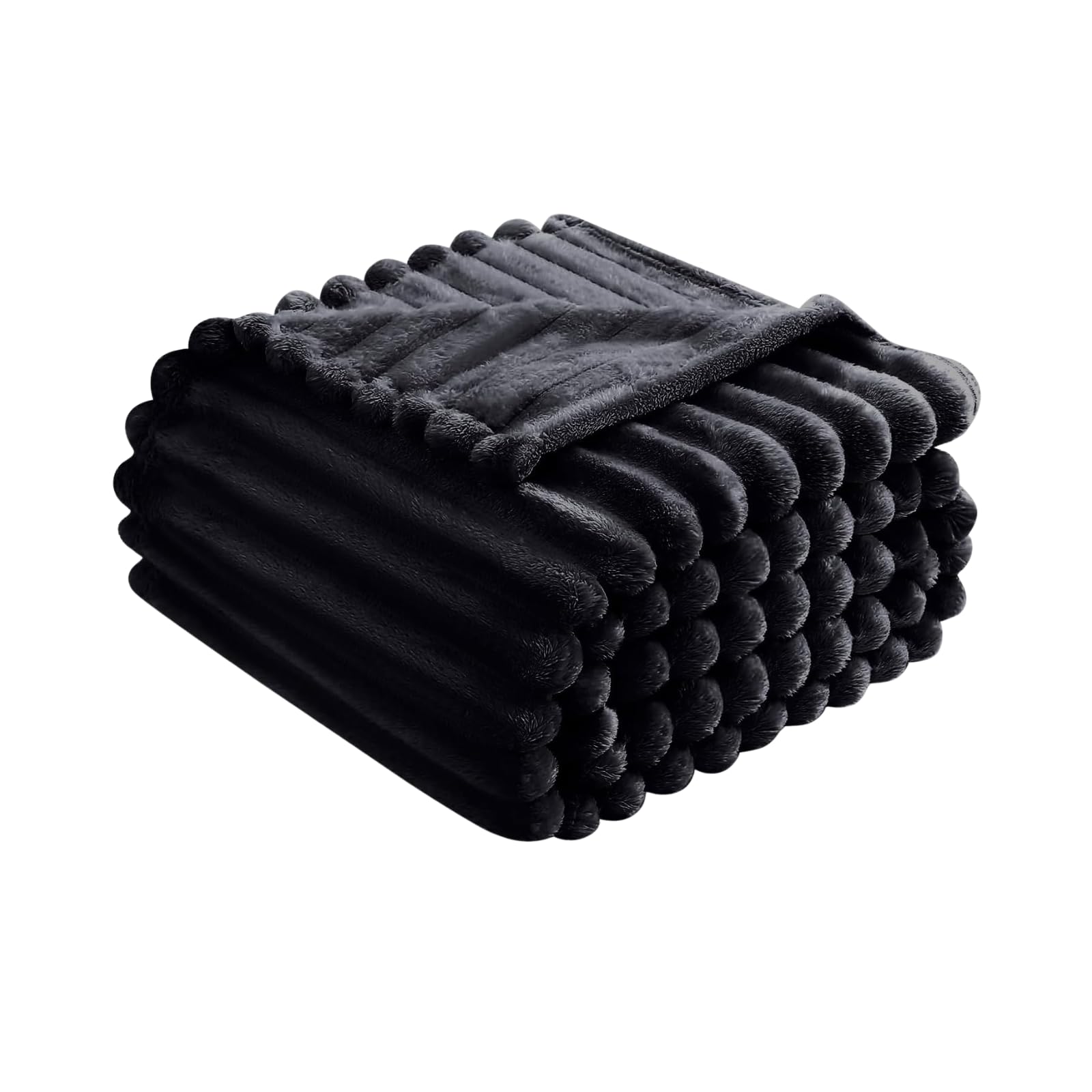 Nfk Textile Black Luxury Chunky Ribbed Throw Blanket - Fluffy Sherpa Fleece, Thermal Warmth & Hypoallergenic - Cozy Extra Large Throws For Sofa, Bed, Couch (, King (200X240 Cm))