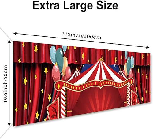 Miniatura 3 de Cartel de carnaval rojo de 118 x 20 pulgadas, cartel rojo para tienda de campaña, globo de estrella para niños, tema de circo, fiesta de cumpleaños,