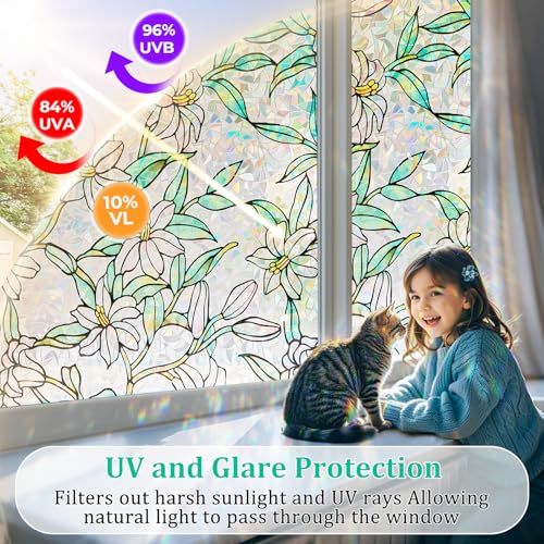 Película para ventana Coavas con diseño floral 17.5 x 78.7 in miniatura 2