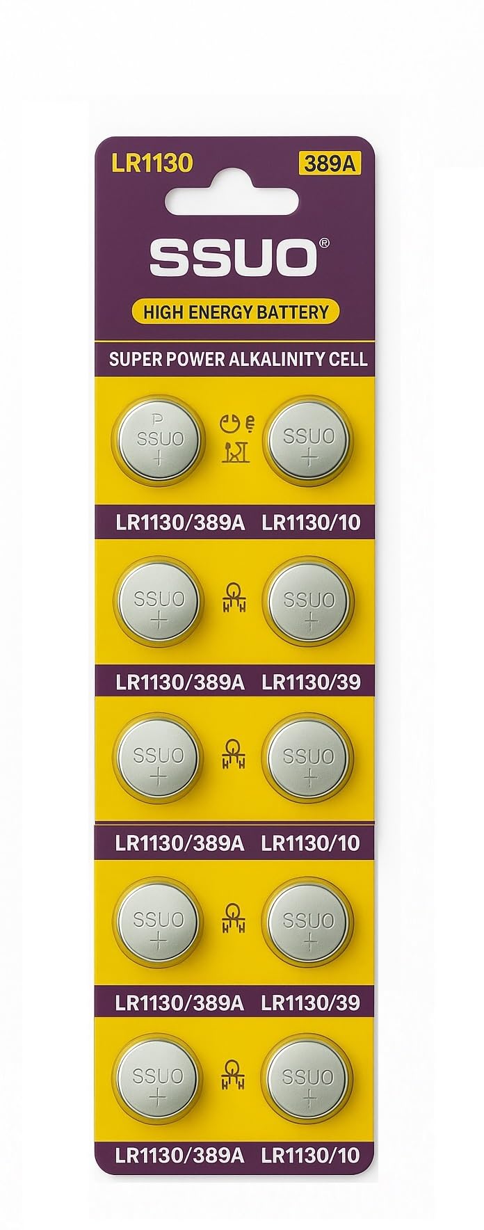 Lr1130 Ag10 189 Battery 1.5V Alkaline Button Cell Batteries 389A, D389, Lr1131, Lr54, G10A, Battery Lr1130 Pack of 10 SSUO-image-32