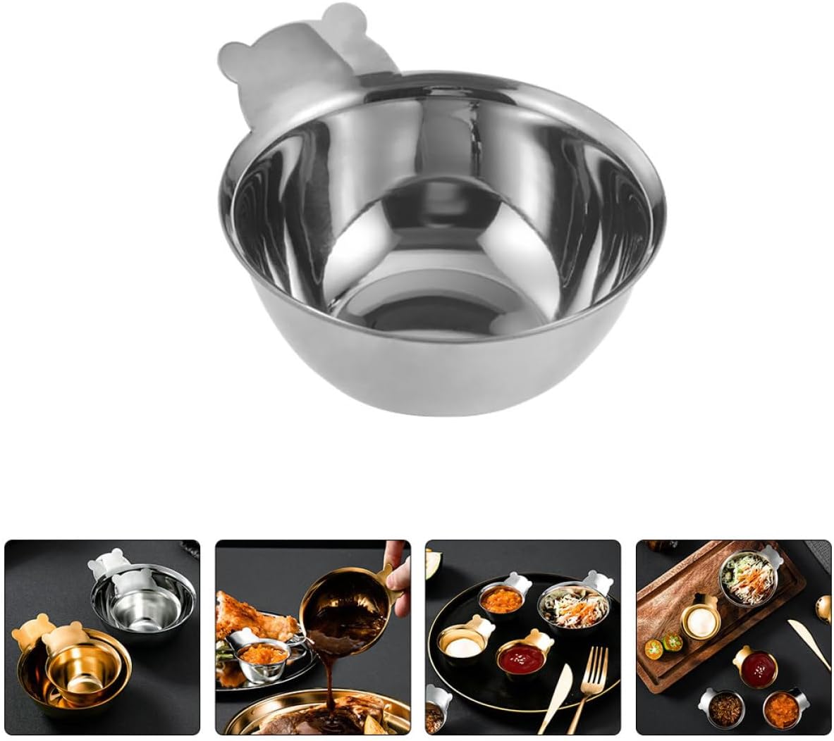2Pcs Stainless Steel Sauce Dish Multi-Function Seasoning Plate Small Silver Household Side Dish for Sushi Hotpot and Western Dining