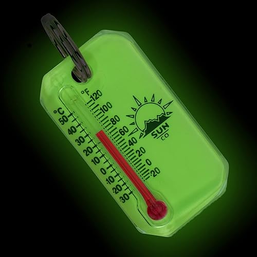 Miniatura 3 de Sun Company LumaZip - Termómetro de cierre que brilla en la oscuridad para chaqueta, parka o mochila  Mini termómetro de llavero para exteriores con