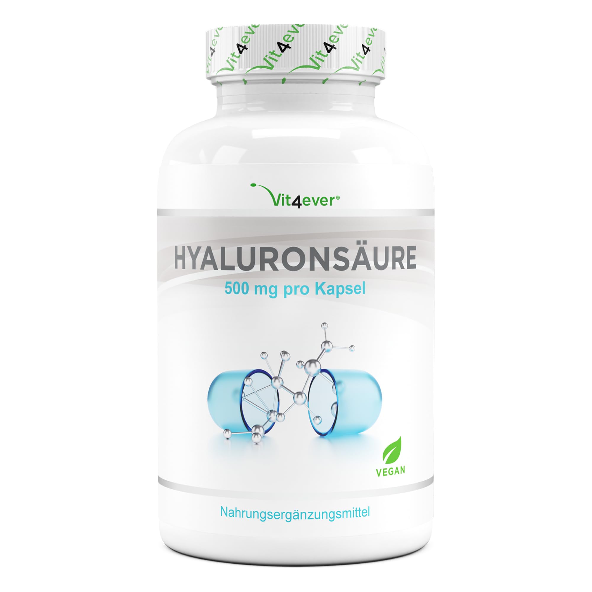Ácido Hialurónico Vegano - 500 mg Hialurón - 180 cápsulas para 6 meses - 500-700 kDa - Vegetal de fermentación Altamente dosificado - Sin aditivos