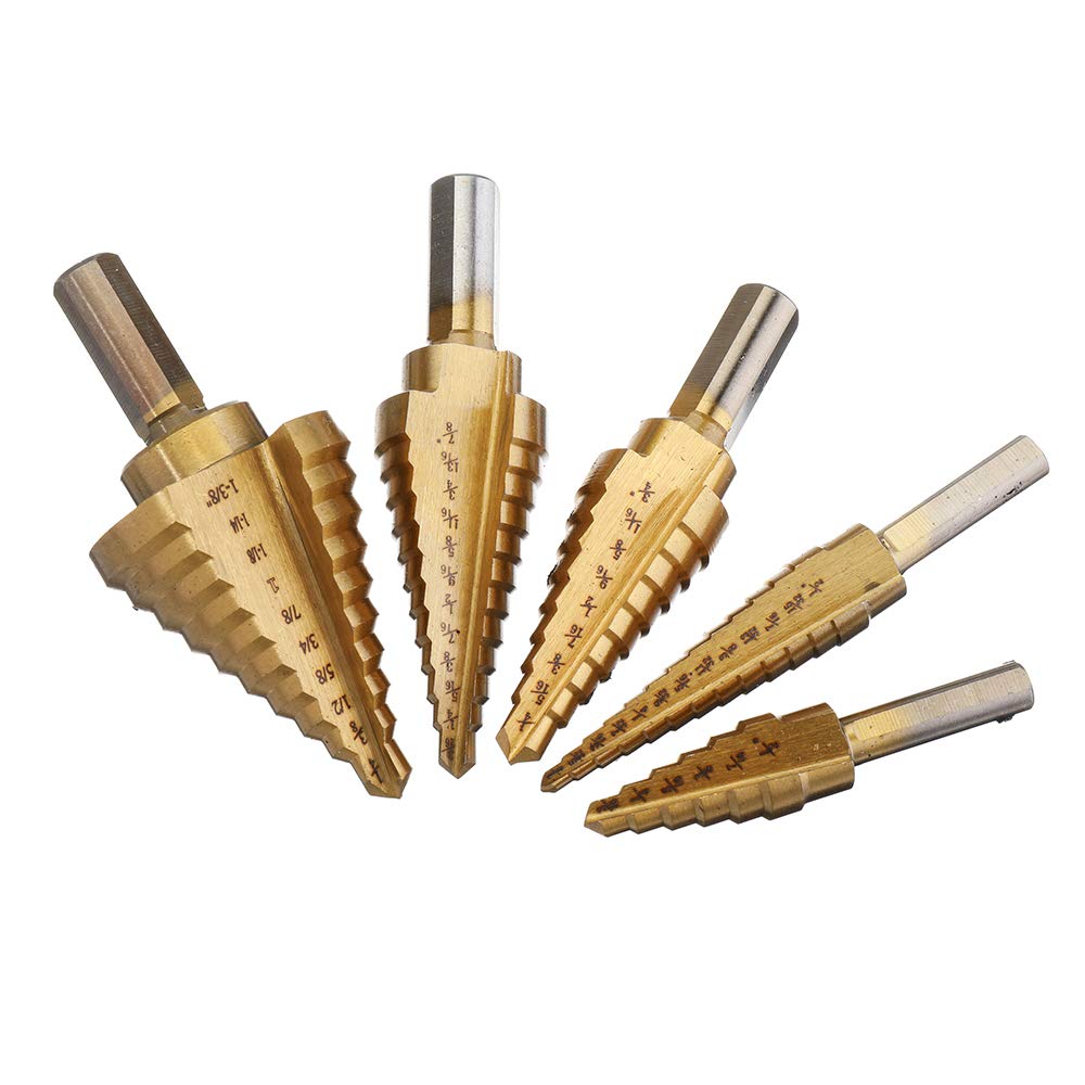 Juego de 5 brocas de 1/8-1-3/8 pulgadas, chapado en titanio para metal, madera, acero, 1#