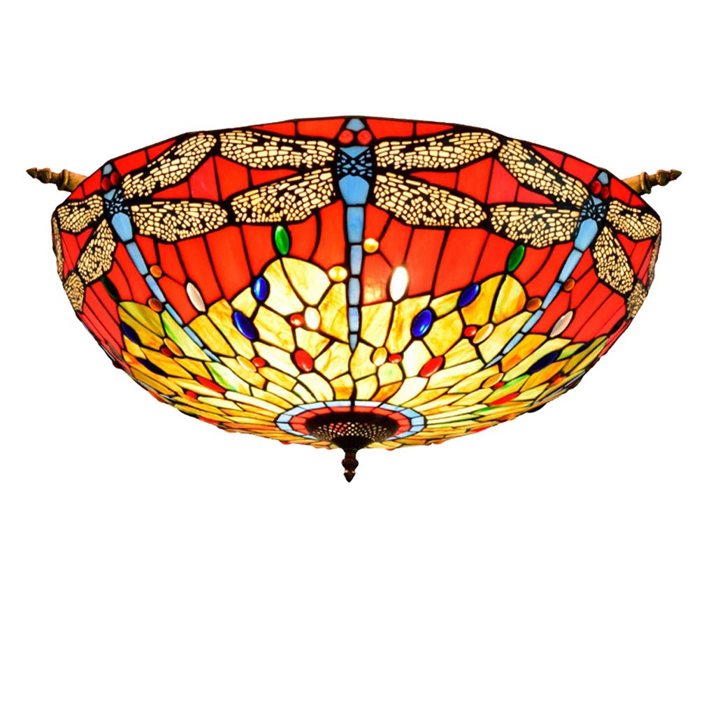 YNIYUJKL Tiffany-Style Semi-Ceiling Light 26-Inch Retro Dragonfly Ceiling Lamp Stained Glass Ceiling Lamps For Living Room Bedroom Aisle Corridor Ceiling Light