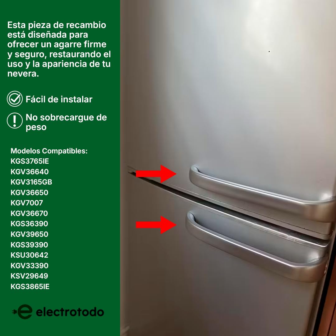 Pack 2 Tiradores Compatibles para Frigorífico Bosch | Repuesto Adaptable Referencias 00369551, 00267579 y 00488920 | Color Metalizado/Acero | Fácil Instalación | Compatible con Diversos Modelos