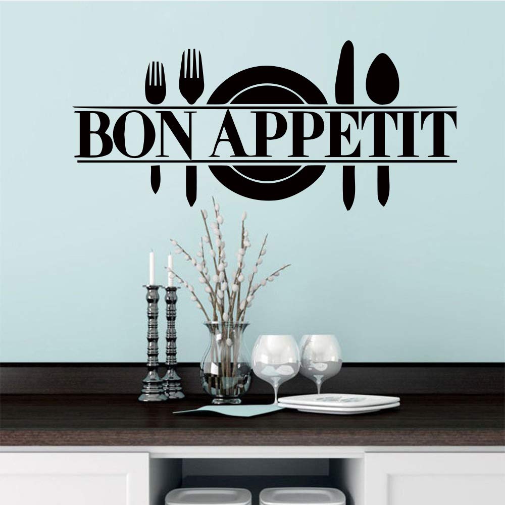 YOKIKI Bon Appetit Decal Removable Vinyl Mural Poster for Kitchen Dining Room Prayer Sticker, Family Wall Sticker