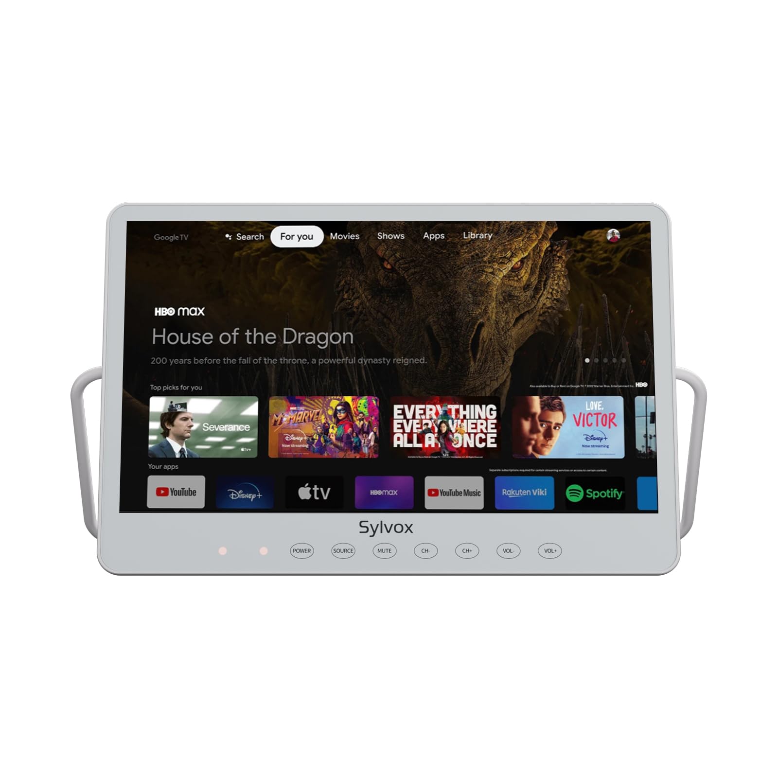 SYLVOX Televisor portátil de 15,6 pulgadas | Google TV, batería de 10000 mAh (6 h de tiempo de funcionamiento) | IP66 resistente al agua | USB, WiFi, Bluetooth | 12 V pequeño televisor exterior para