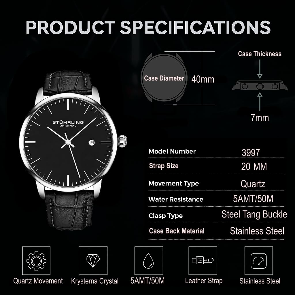 Stuhrling Original Relógio masculino preto com pulseira de couro de bezerro, clássico, relógio de pulso minimalista, mostrador analógico com data, relógio preto masculino em promoção! Veja a oferta e mais achadinhos de Relógios de pulso 8 Hoje é o melhor dia para comprar Stuhrling Original Relógio masculino preto com pulseira de couro de bezerro, clássico, relógio de pulso minimalista, mostrador analógico com data, relógio preto masculino com aquele preço maroto! Promoção! Aproveite a oferta! 8