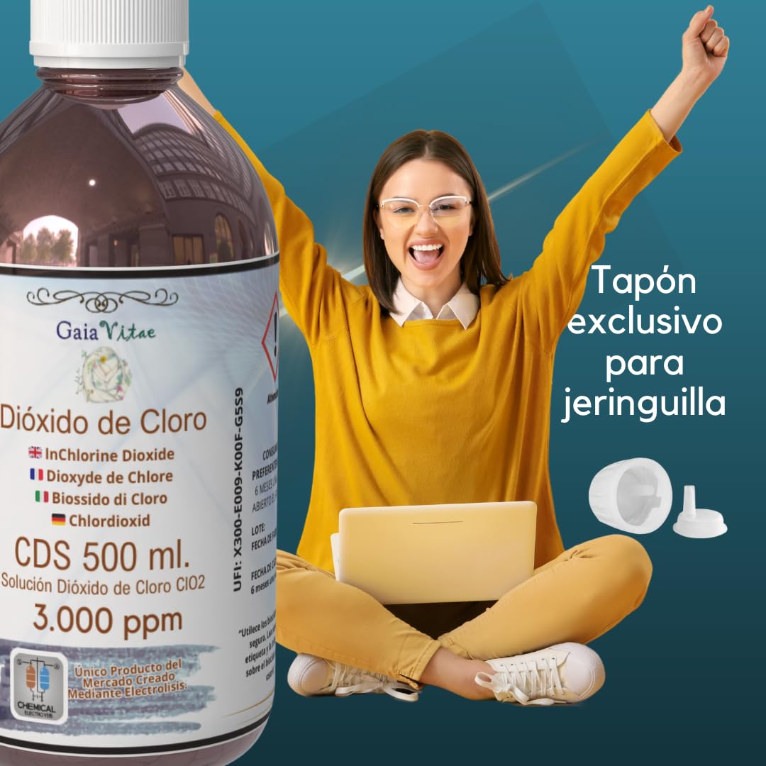 Gaia Vitae - CDS 3000 ppm – 500 ml Cristal Ámbar con Jeringa Estéril 10 ml – Solución Activada 0,3% en Agua Ultrapura