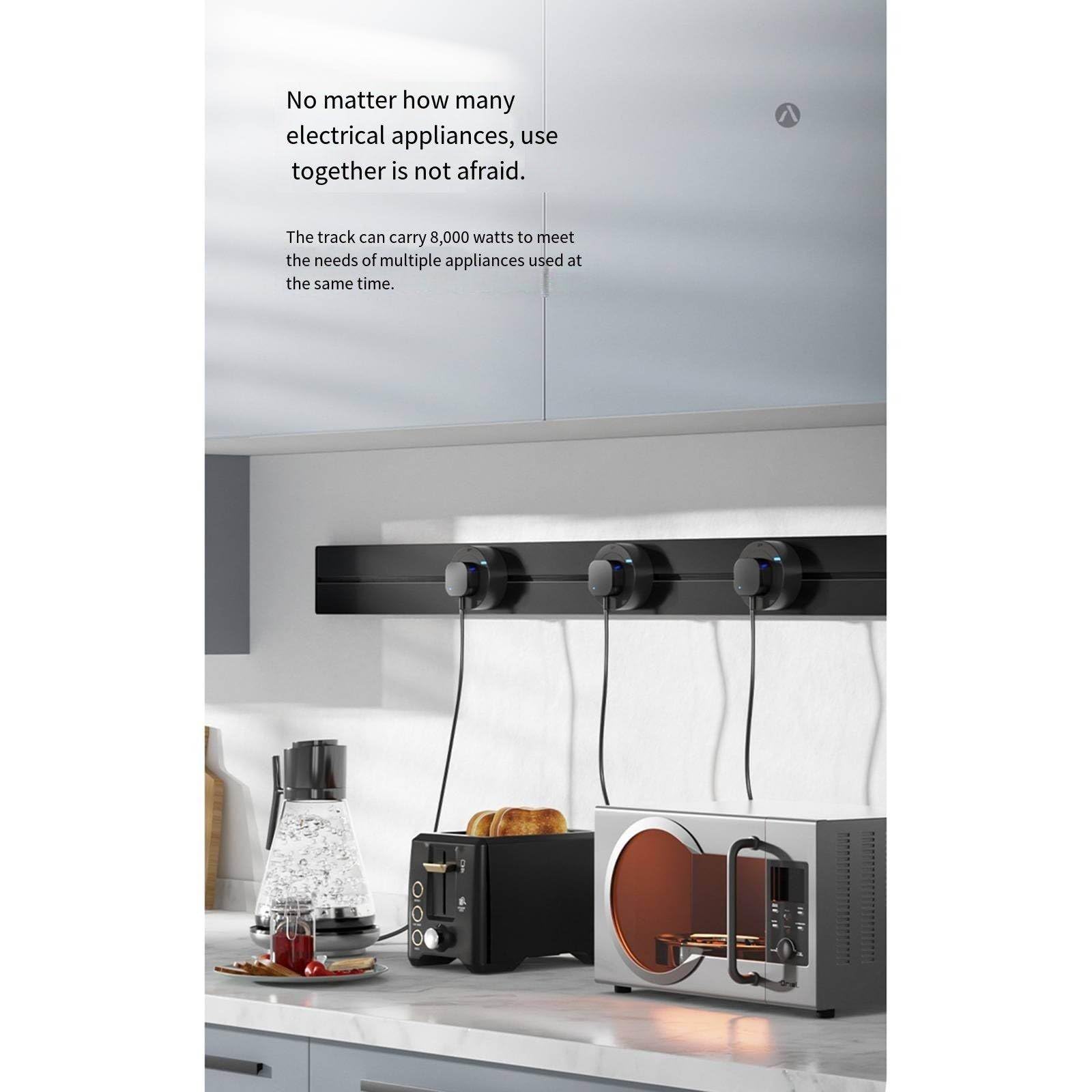 Presa per binario, armadio da pranzo per la casa Cucina con foro scorrevole Alimentatore scorrevole libero Binario scorrevole mobile esposto, adatto per cucina/bagno/ufficio,Black-40cm