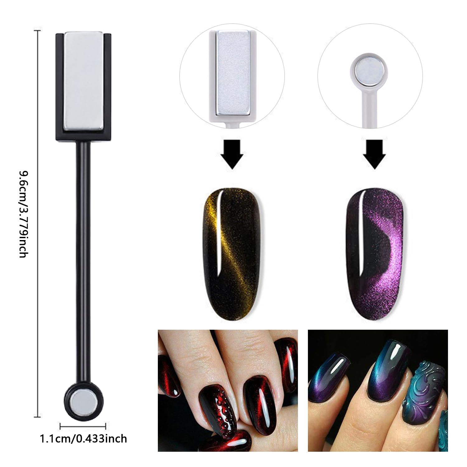 8 szt. Magnes kocie oko do paznokci magnetyczny żelowy lakier do paznokci magnesy do paznokci różdżka magnetyczna tablica kwadratowa pogrubiony mocny lakier do paznokci magnes narzędzia do