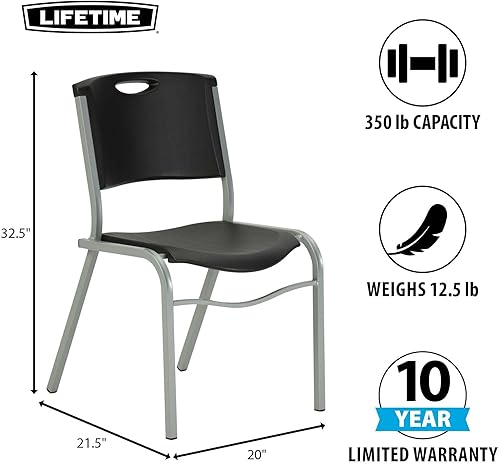 Miniatura 2 de Lifetime 42830 - Silla apilable, color negro con marco de acero plateado, paquete de 4