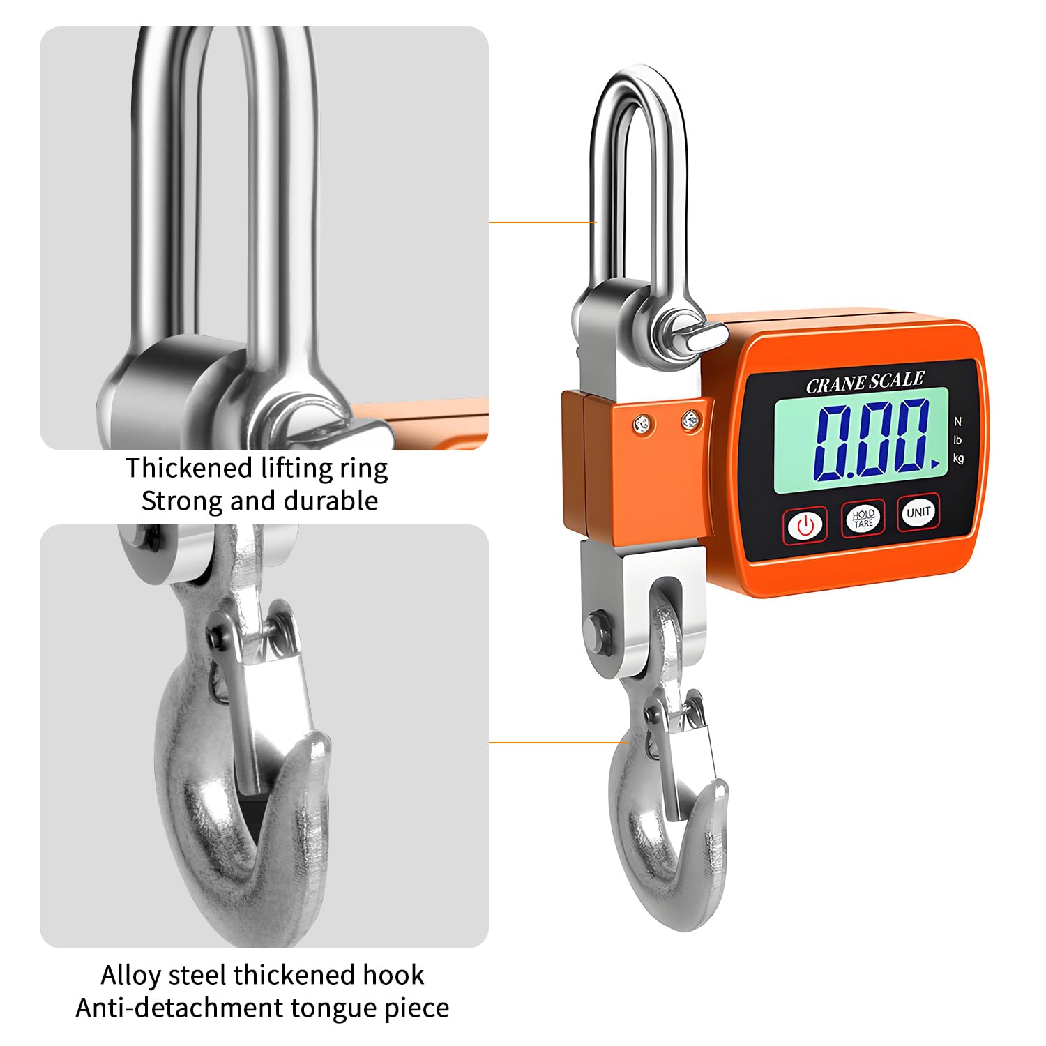 QUMOX Digital Crane Scale 500kg/1100lb, Heavy Duty Hanging Scale with LCD Display, Tare/Hold Function - Image 3