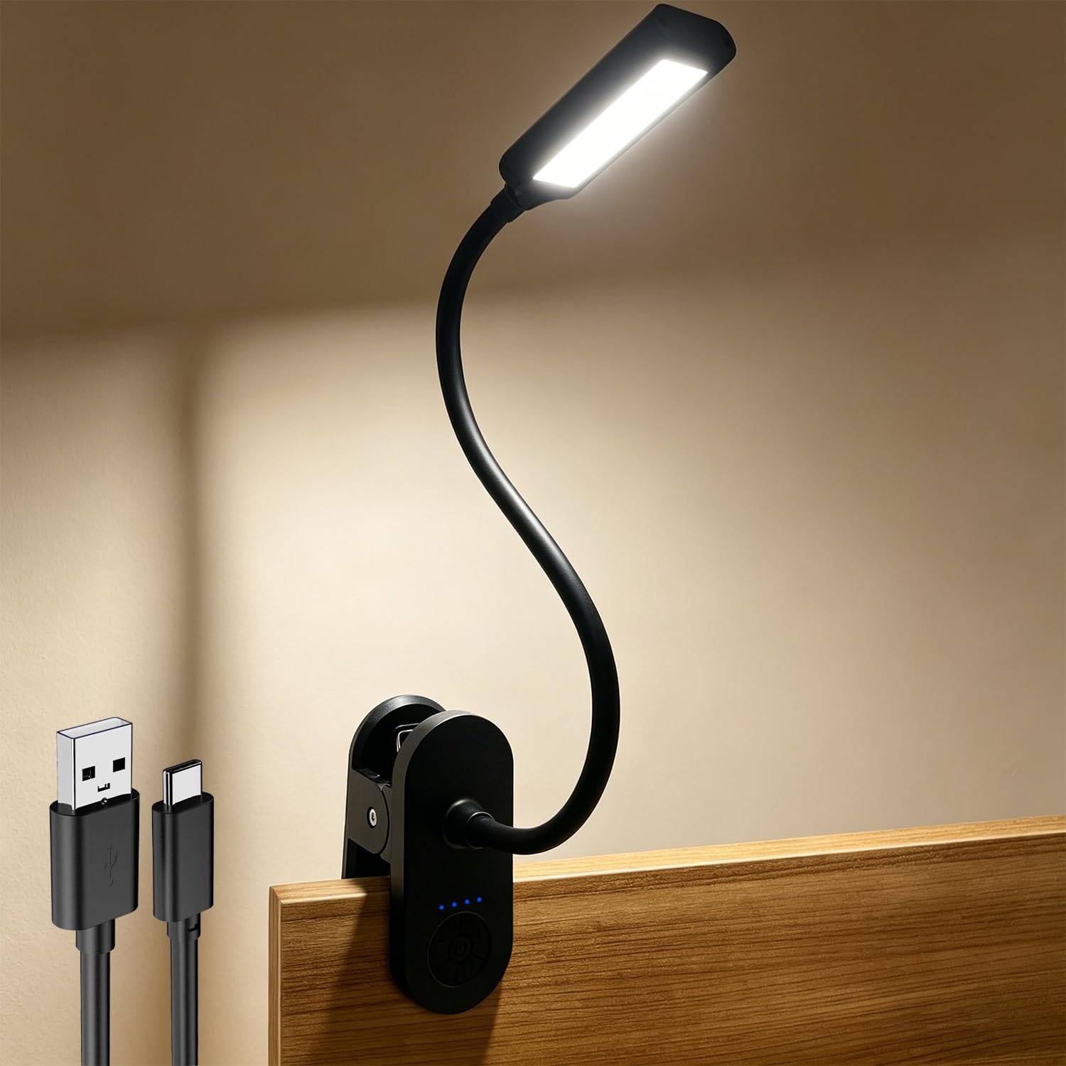 Clip on Light, Desk Lamp with Clamp, Rechargeable LED Reading Light with 2500mAh Battery, 3 Color Modes & 10 Brightness Levels, Adjustable Neck, Cordless Lamp for Desk, Headboard, Home Office-image-46