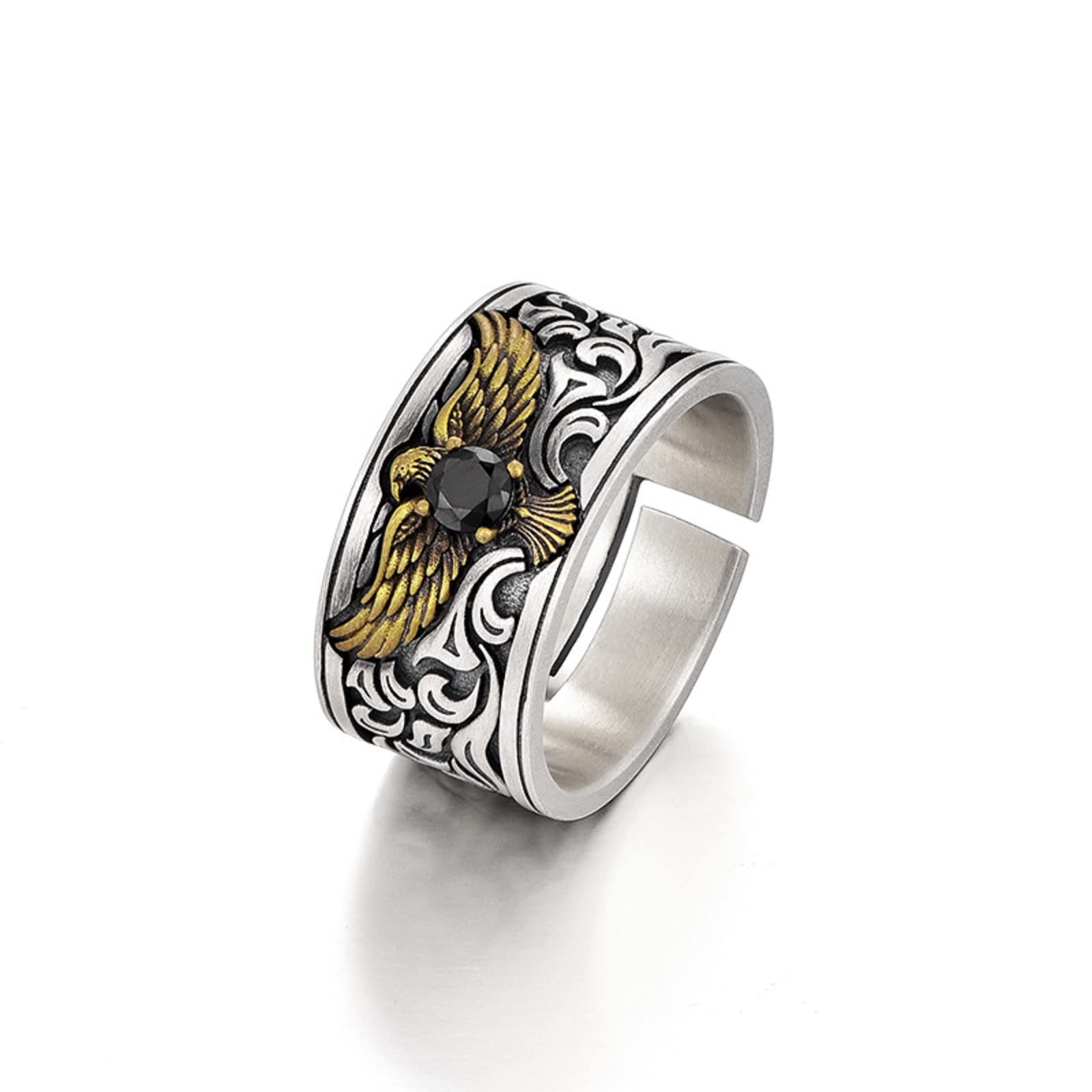 JASXEYOMens Rings,Thai Silver Eagle Ring Men's Trendy Personality Retro Middle Finger Ring Opening Adjustable,Mens Pinky Ring,Friendship Rings,Anime Rings For Men.