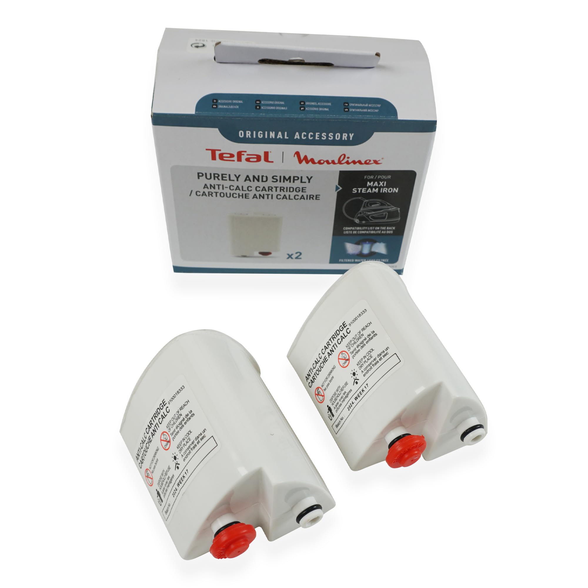 2x Antikalk-Filterkartusche für Dampfbügelstation - kompatibel mit Moulinex, Calor, Tefal PURELY & SIMPLY - Original XD9030E0