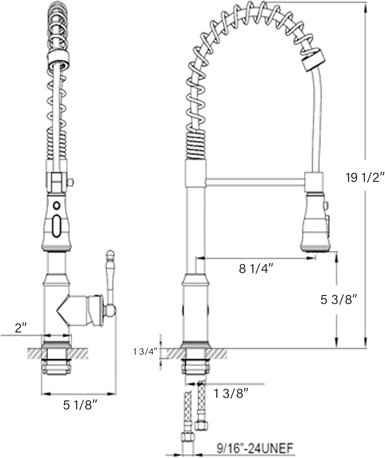 Technical drawing with dimensions of the AKDY KF0010 faucet.