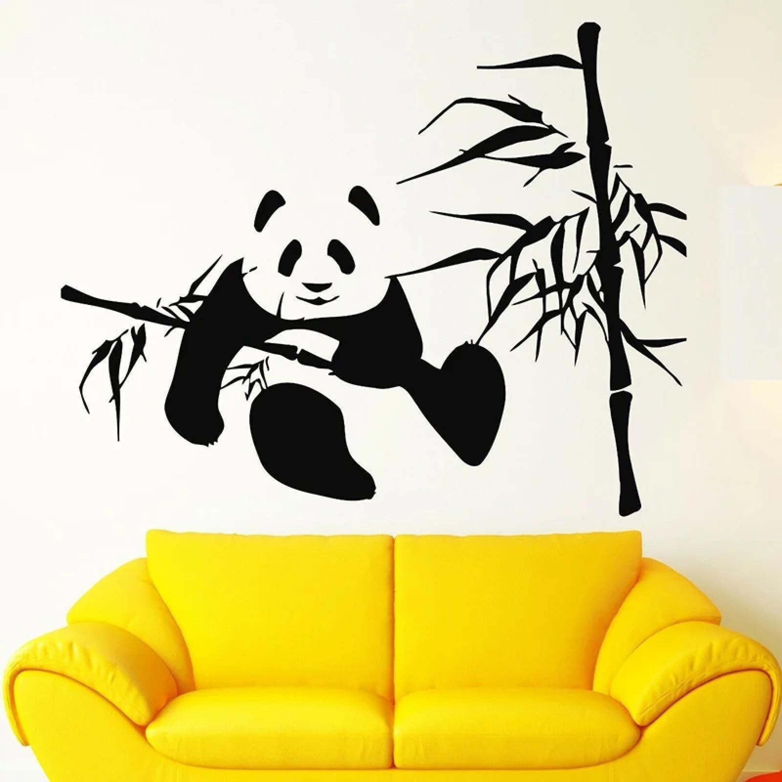 YOUOUSI Animal Panda Pattern Wall Sticker Bamboo Leaf Panda Funny Animal Vinyl Wall Sticker Nursery Baby Room Wall Art Decal