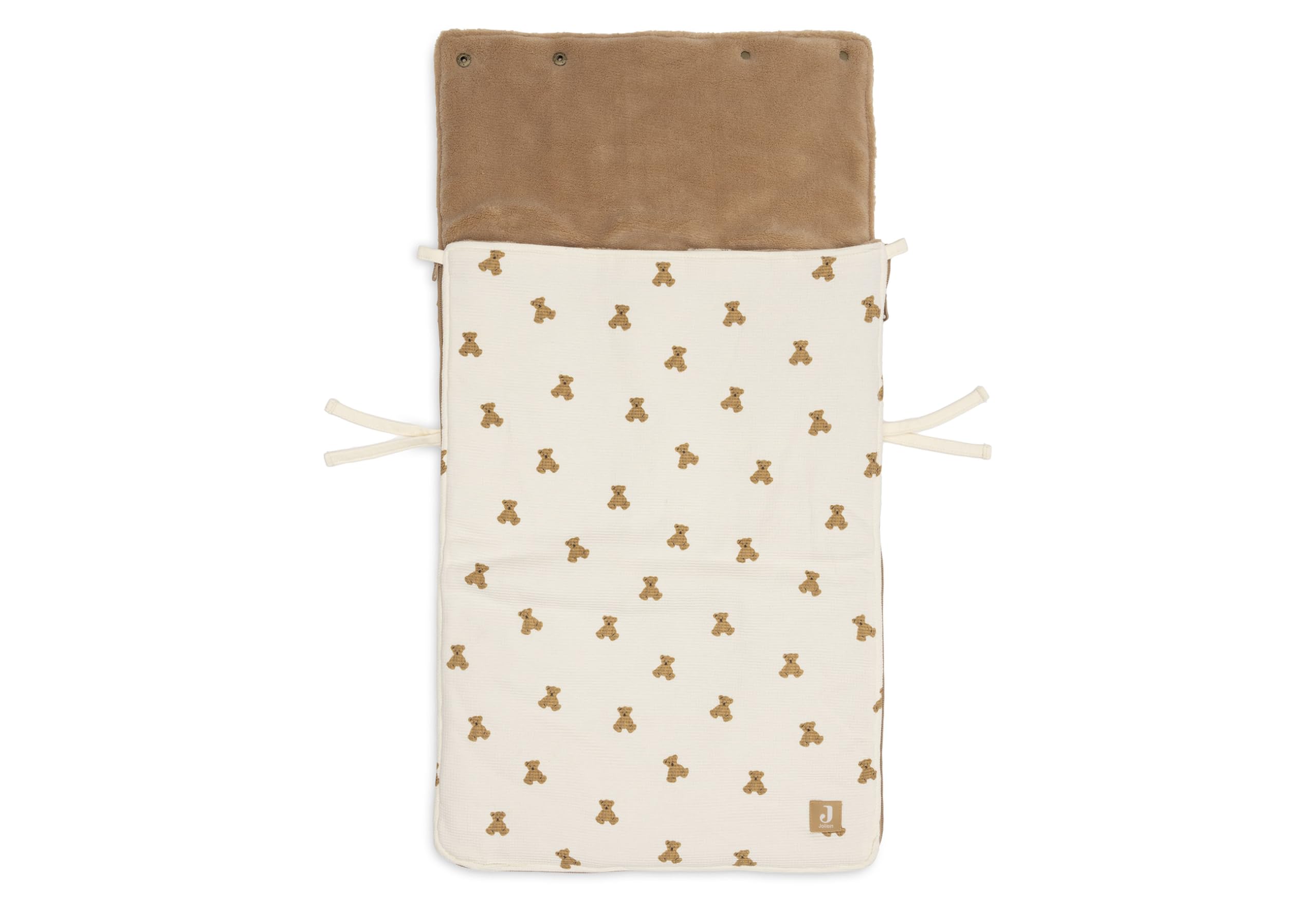 Jollein Saco Saco de pies - Mini Teddy Bear – Para sillas de coche del Grupo 0+ y cochecitos – Para arneses de 3 y 5 puntos – Forro polar – Algodón con estampado de osito – Certificado OEKO-TEX