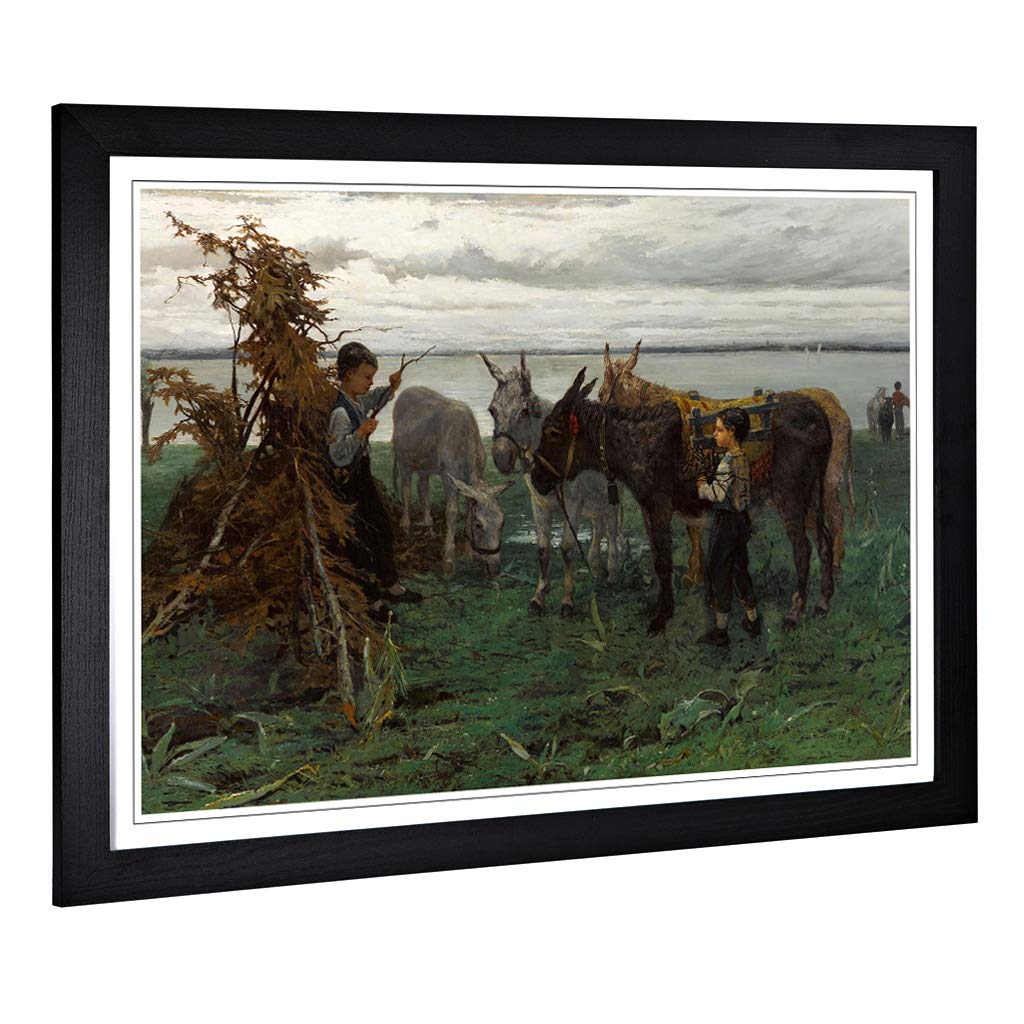 Big Box Art Framed Print of Willem Maris Boys Herding Donkeys Design | Wall Art Picture | Home Decor for Kitchen, Living Room, Bedroom, Hallway, Black, A2 / 24.5x18 Inch / 62x45cm
