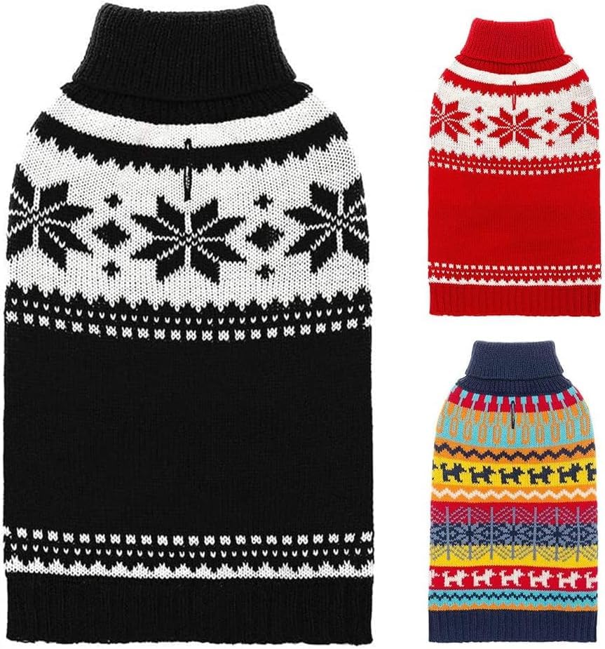 Image of Mihachi Dog Sweater - Winter Coat Apparel Clothes with Colorful Stripes for Cold Weather, Black ML