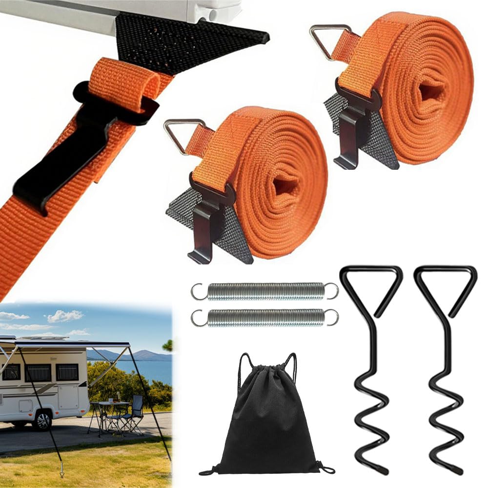 PASLFC Sturmband Markise Wohnmobil, Markisen Sturmsicherung, Sturmband für Vorzelt, Sturmbänder Markise, Wohnwagen hold down Side Kit die für die Meisten Wohnmobil & Wohnwagen (orange Farbe)