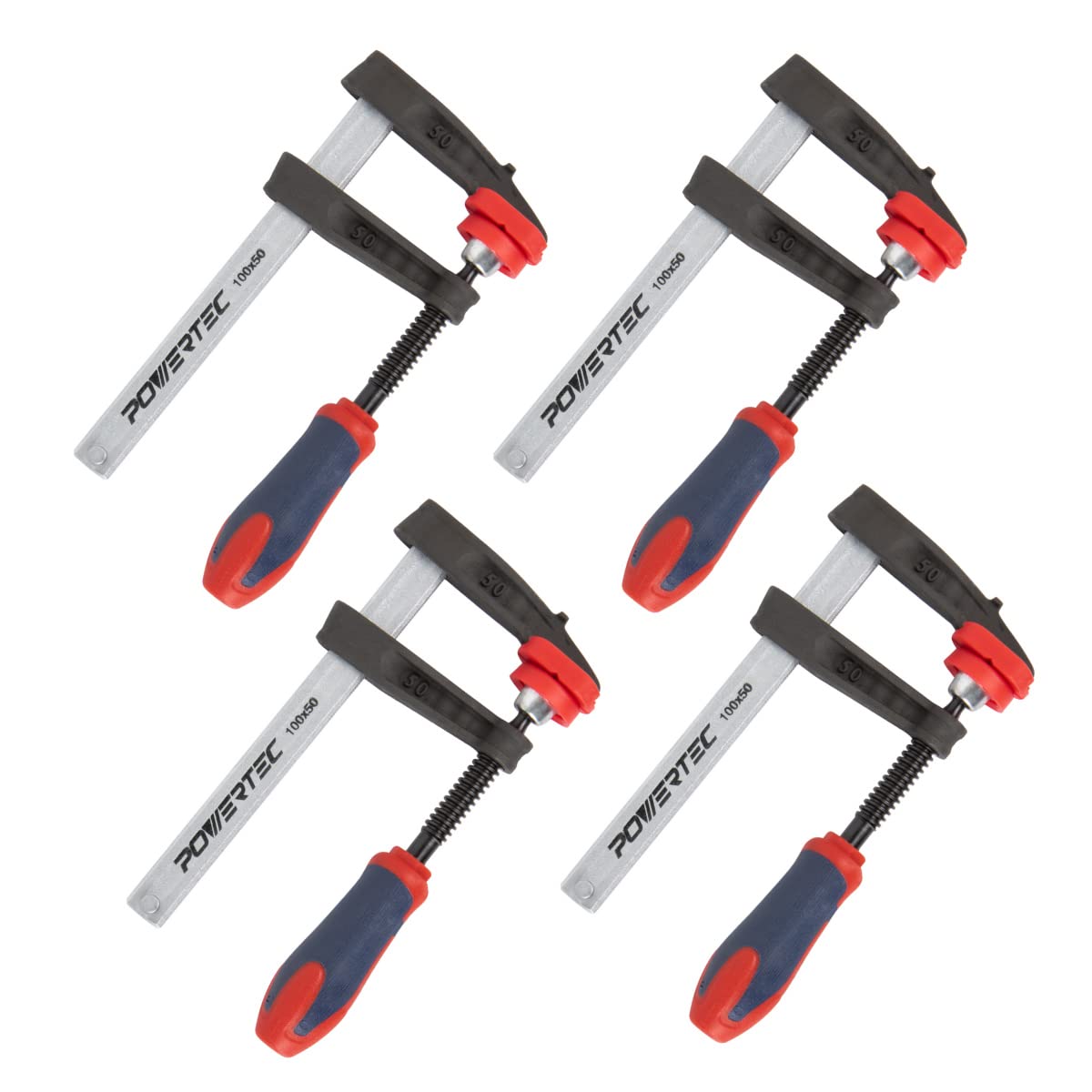 POWERTEC 71591-P2 Abrazadera F de 4 pulgadas Abrazaderas de barra de estilo F resistentes para carpintería, capacidad de 350 libras cada uno - 4 unidades