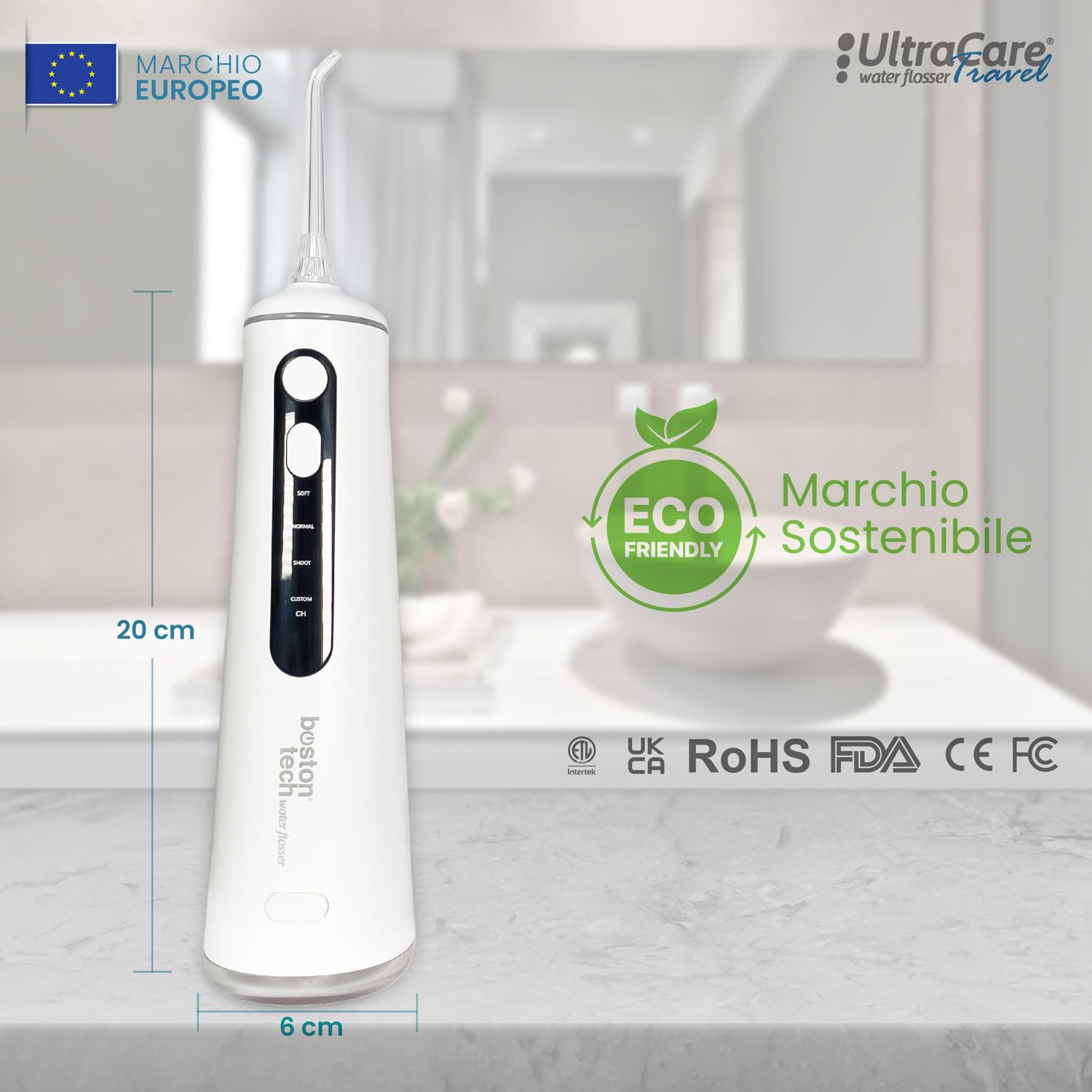 Idropulsore orale portatile UltraCare, professionale senza fili, impermeabile IPX7, 300 ml, ricaricabile USB-C