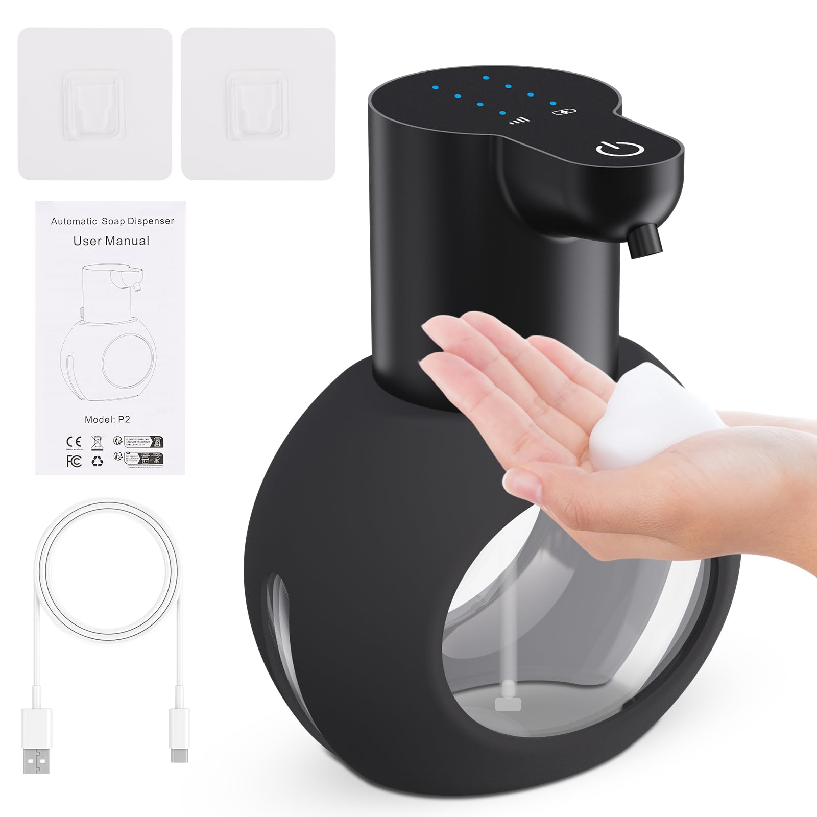 Dispensador de jabón automático,420 ml dispensador automático de jabón en Espuma para Pared, Recargable por USB, Sensor, IPX5, 4 Niveles, para Baños, Cocinas, Escuelas y Hoteles