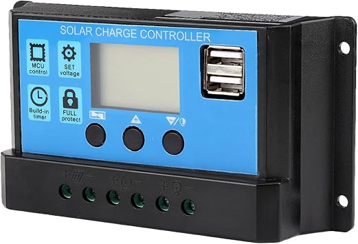 Solar Charge Controller, 30A PWM Battery Regulator 12V 24V Auto Charging for Solar Panel System LCD Display 3 Stage Protection for RV Boat Cabin Off Grid OE 30A