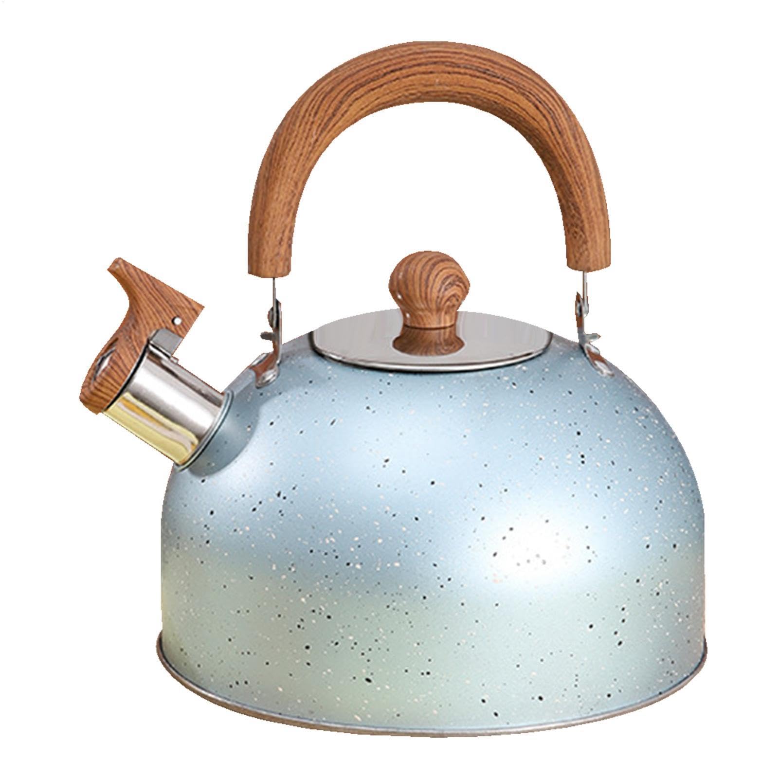 Whistling Kettle, 2L Stainless Steel Stove Top Kettle with Wood Grain Handle, Whistling Camping Kettle, Whistling Stovetop Tea Kettle, Stove Induction Kettle, Teapot Kettle with Heat-Resistant Handle