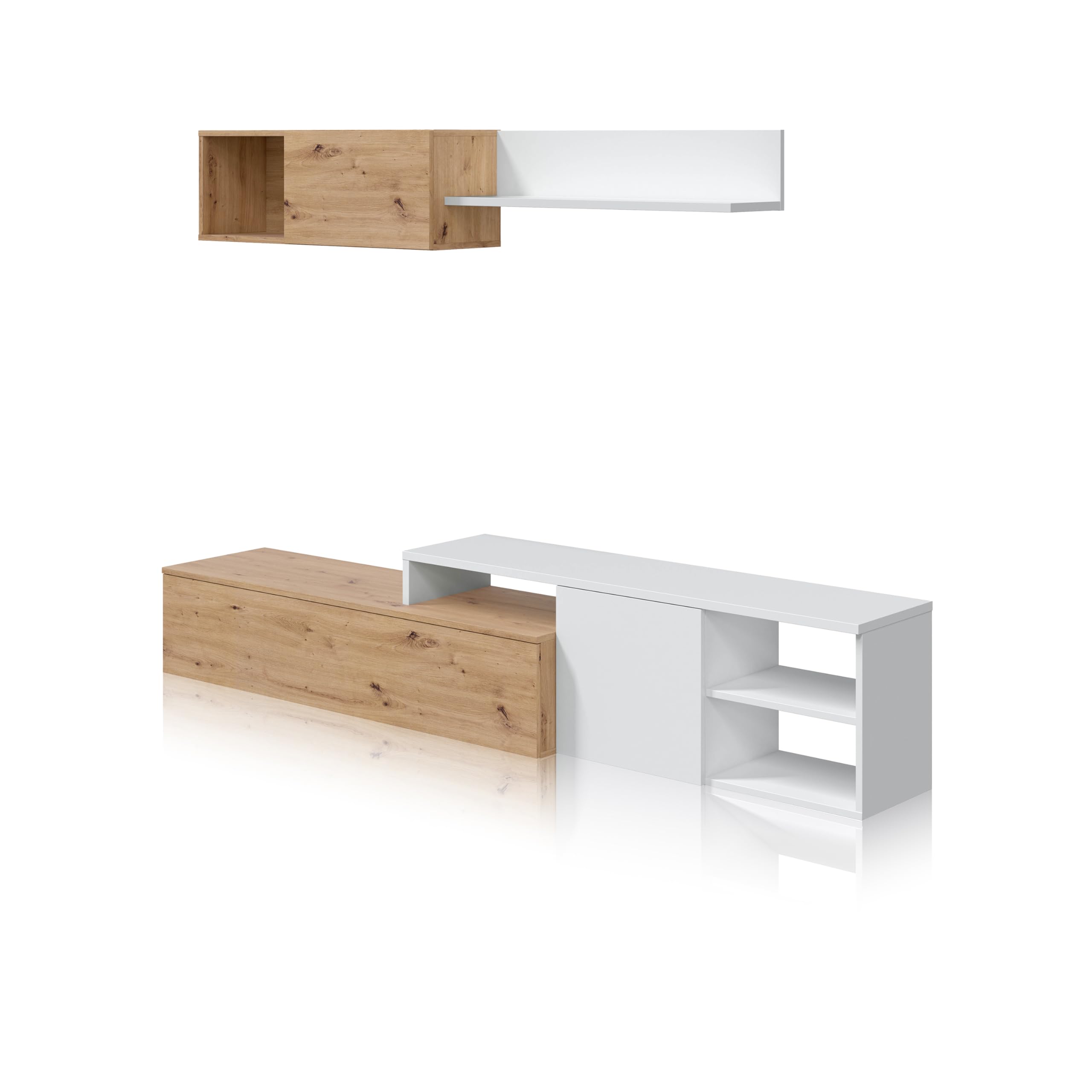 duehome | Conjunto de Salon Reversible, Mueble de Salon, Modulos de Comedor, Modelo Kate, Acabado en Roble Nodi y Blanco Artik, Medidas: 221 cm (Ancho) x 44 cm (Alto) 40 cm (Fondo)