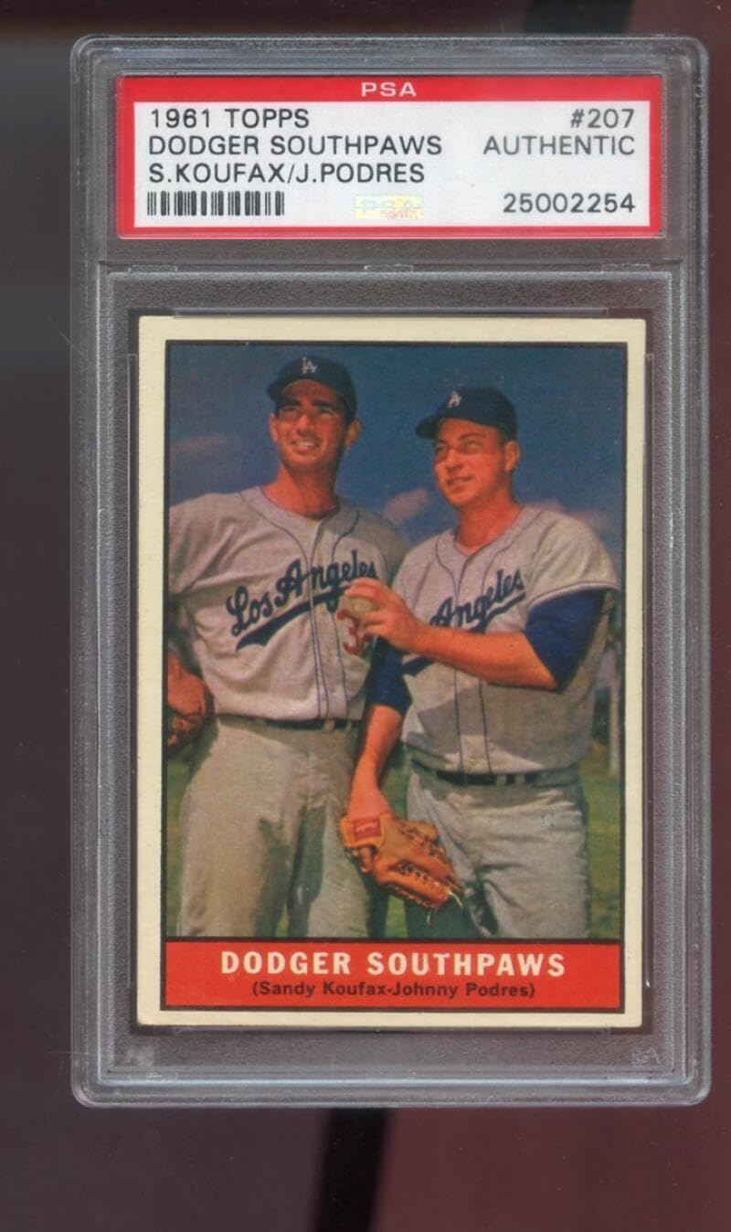1961 Topps #207 Dodgers Southpaws Sandy Koufax Johnny Podres PSA A Graded Card - Slabbed Baseball Cards