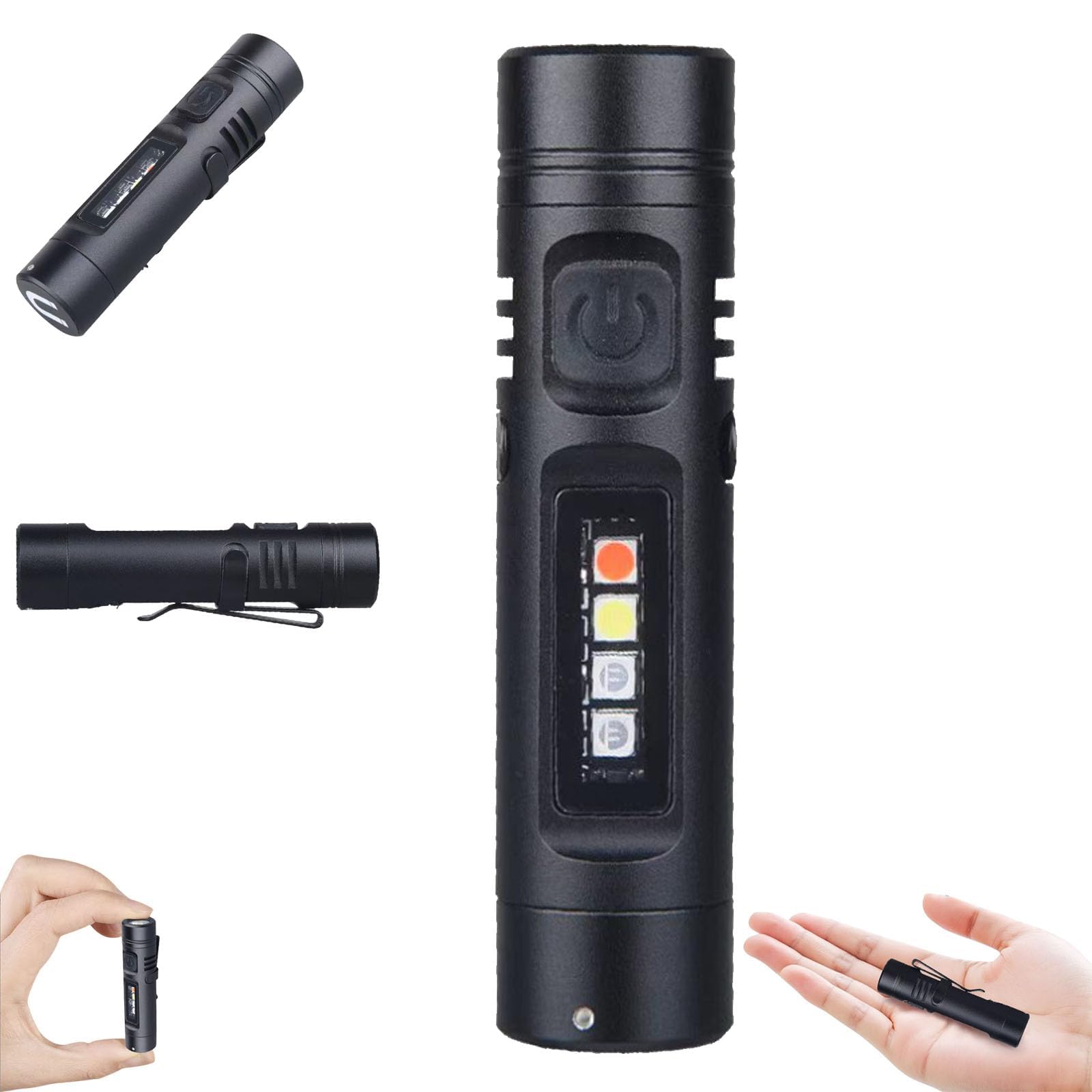 Pocket Rechargeable EDC Flashlight: Mini Keychain Light with Fire Starter & Window Breaker for Outdoors Indoor Working (Black)