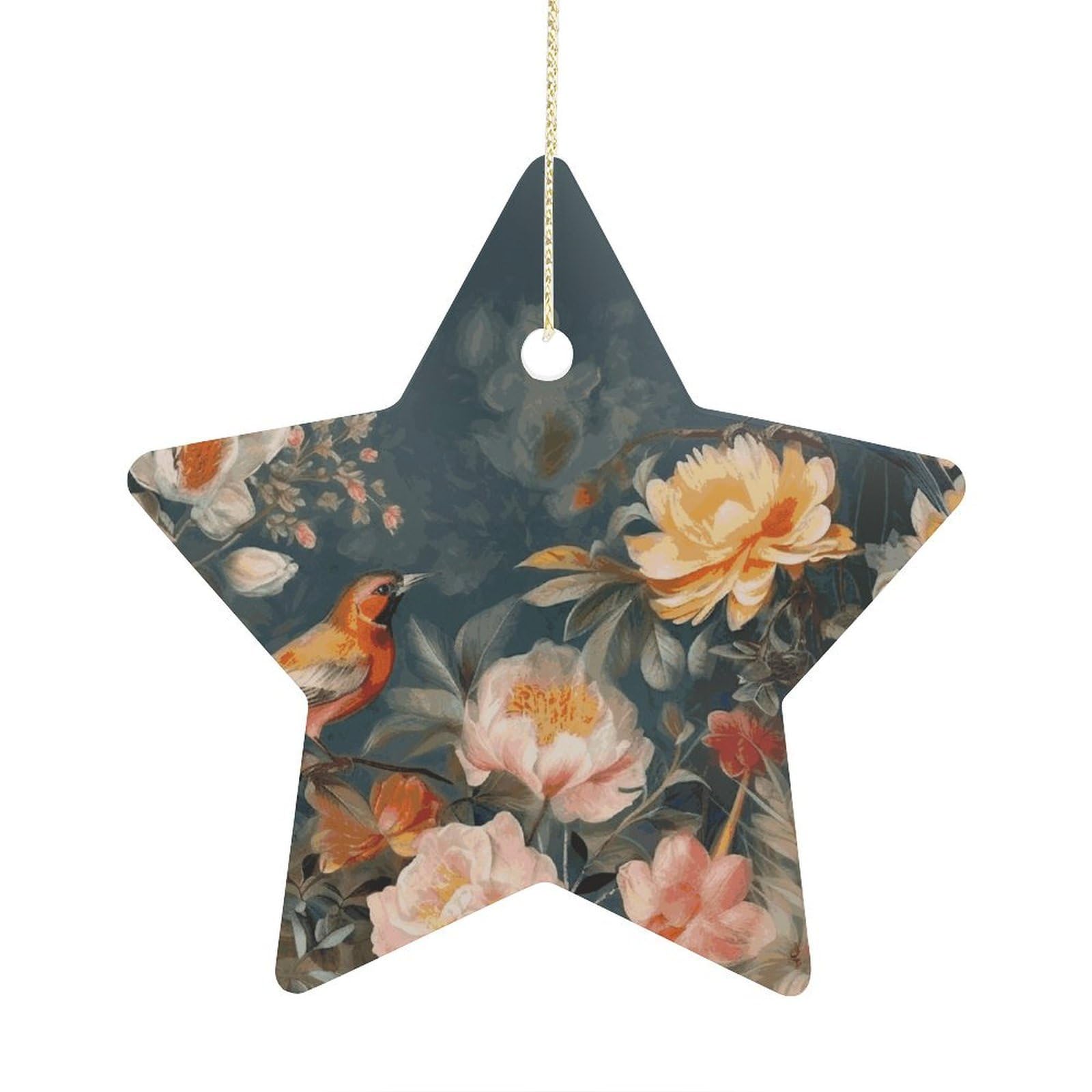 Fodpand Women's Style Flowers Birds Ornament With String, Keepsake Hanging Decorations,Ceramic Ornaments For Men Indoor Home Holiday Party Gifts