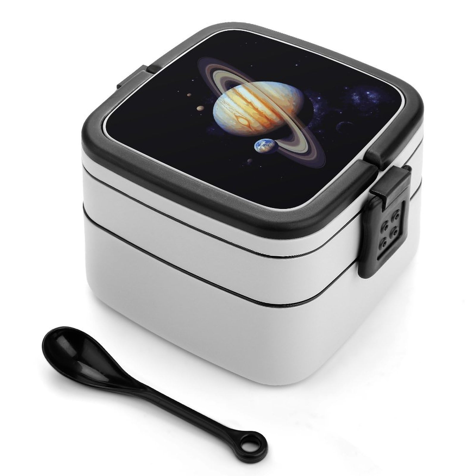 FekiLoot Planet Jupiter Bento Box Adult Lunch Box Sealed Bento Lunch Boxes with Spoon Sturdy Double Layer Bento Boxes Snap-on Design Leak Proof Lunch Containers Ideal for Work