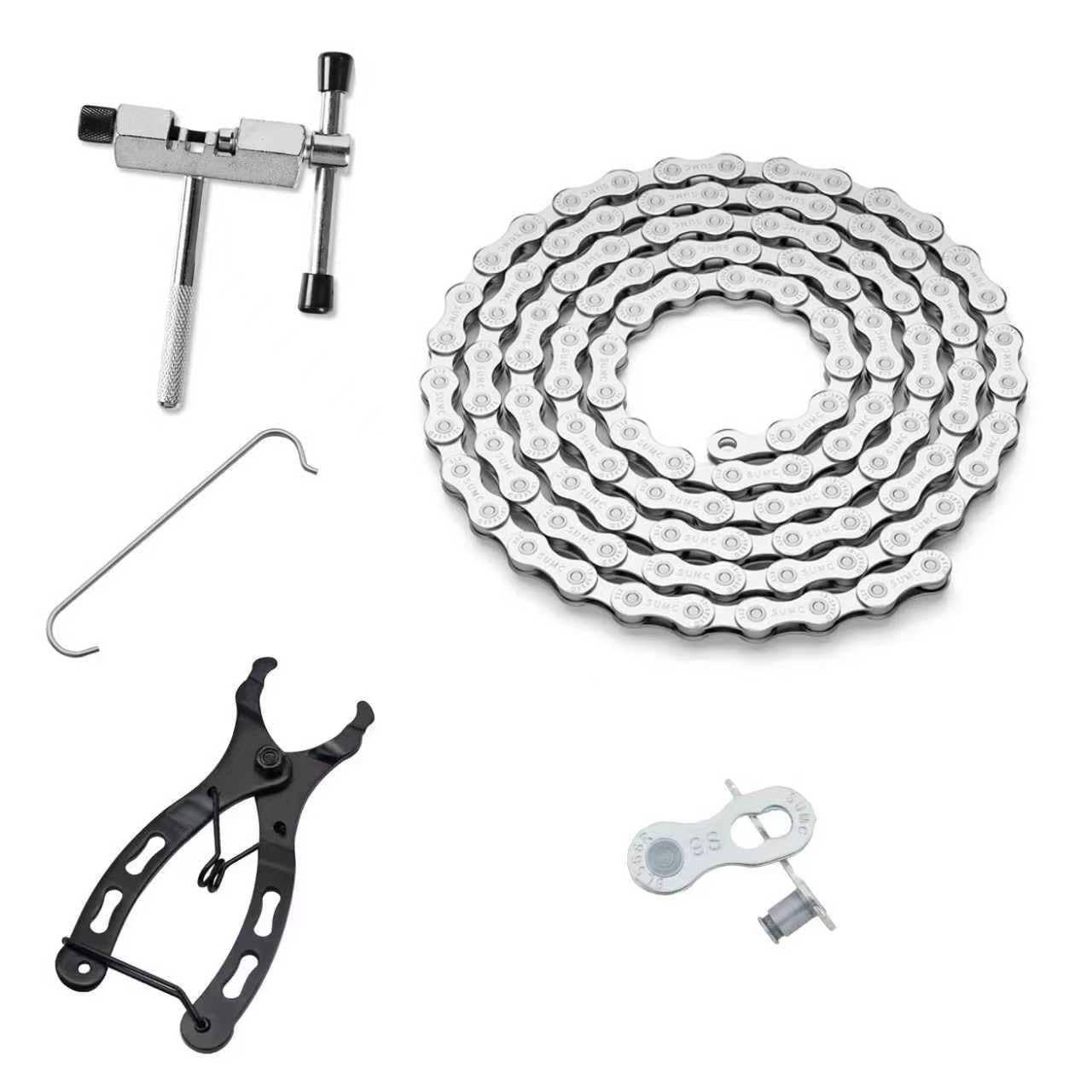 CUEQQY Bike Chain Kit 6/7/8-Speed High Tensile Strength Road/MTB Chain 122 Links with Quick Buckle, Plier, Chain Breaker Tool