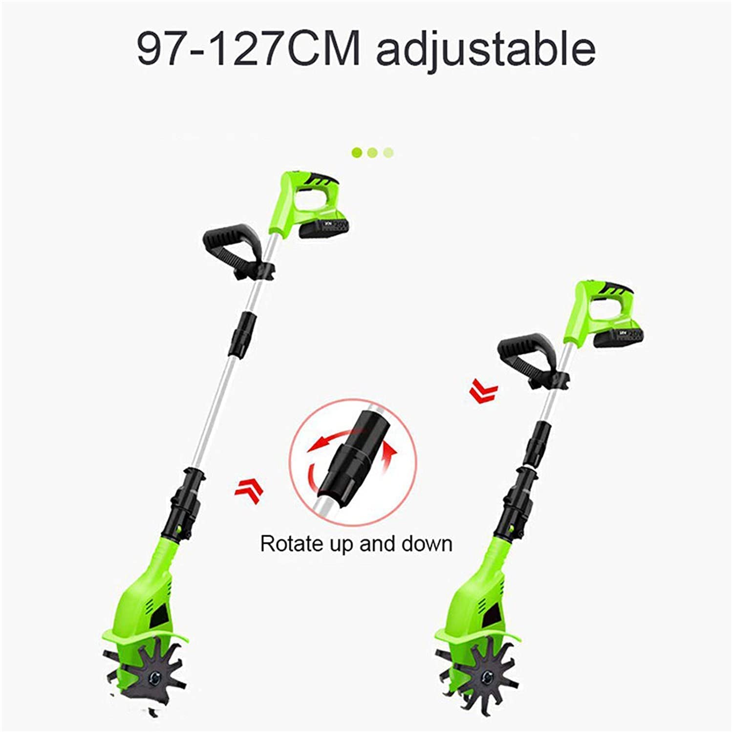 Rotavator inalámbrico de 20 V, Ligero, de Mano, for jardín, con batería Recargable de 4000 mAh y Cargador