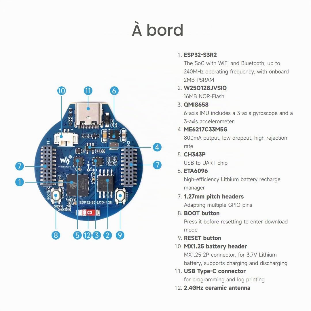 Waveshare ESP32-S3 Development Board, 32-Bit LX7 Dual-Core Processor, Integrates GC9A01 Display Driver Chip, with 1.28inch IPS LCD, 240×240 Resolution, Supports WiFi/BT, Display, with CNC Metal Case