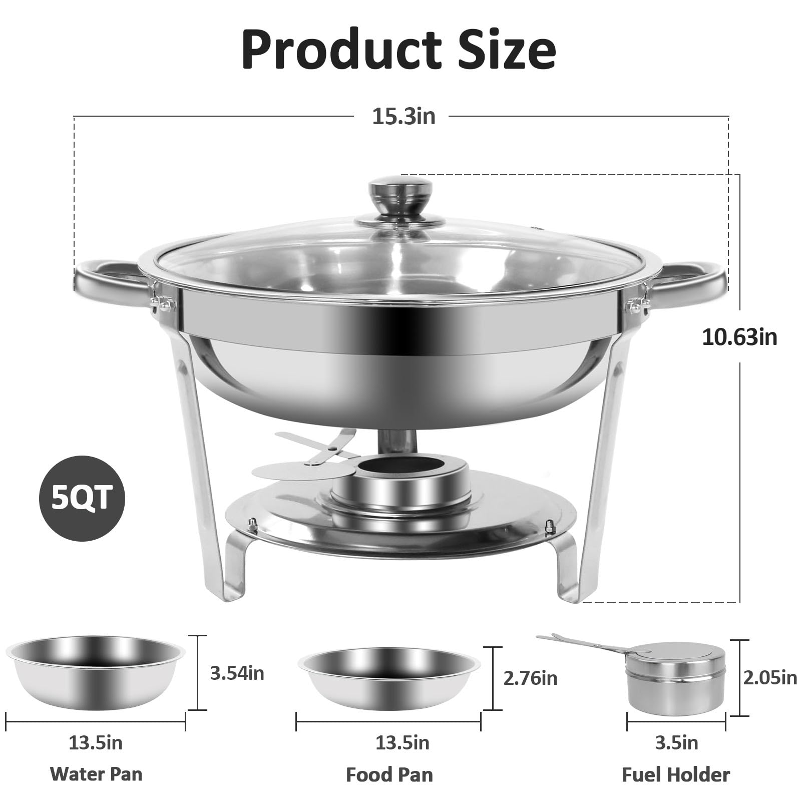 Scaldavivande in Argento for Buffet con Coperchio in Vetro Cucina a buffet | Set scaldavivande rotondo, bordo laminato in acciaio inossidabile for eventi di catering
