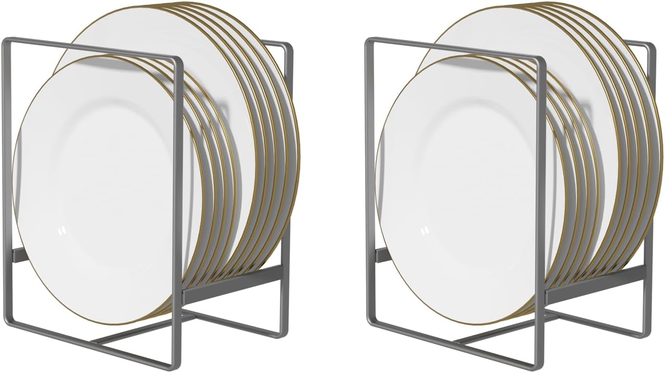 LINFIDITE 2 Pack Dish Storage Rack Plate Holder Organizer Large Metal