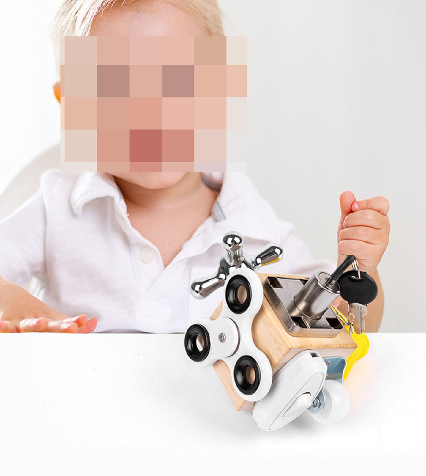 Montessori Cubo de madera ocupado, cubo de actividad multifuncional 6 en 1 para niños pequeños, modelo A
