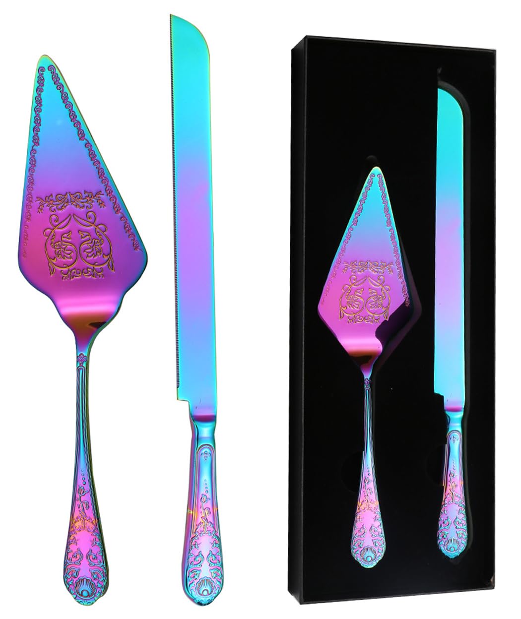 xiaoyu Ensemble couteau et serveur à gâteau de mariage, ustensiles de coupe de gâteau en acier inoxydable, coupe-gâteau gravé vintage et spatule de service pour mariage, fêtes, fête prénuptiale
